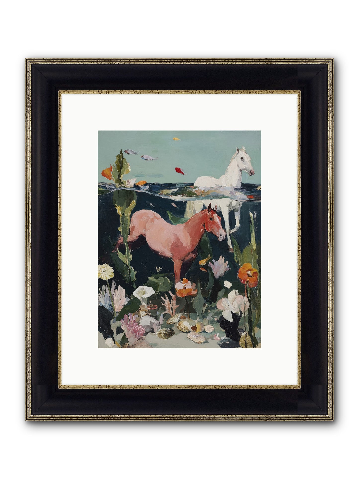 Aquatic Steeds Framed Print - Black & Gold 9x12