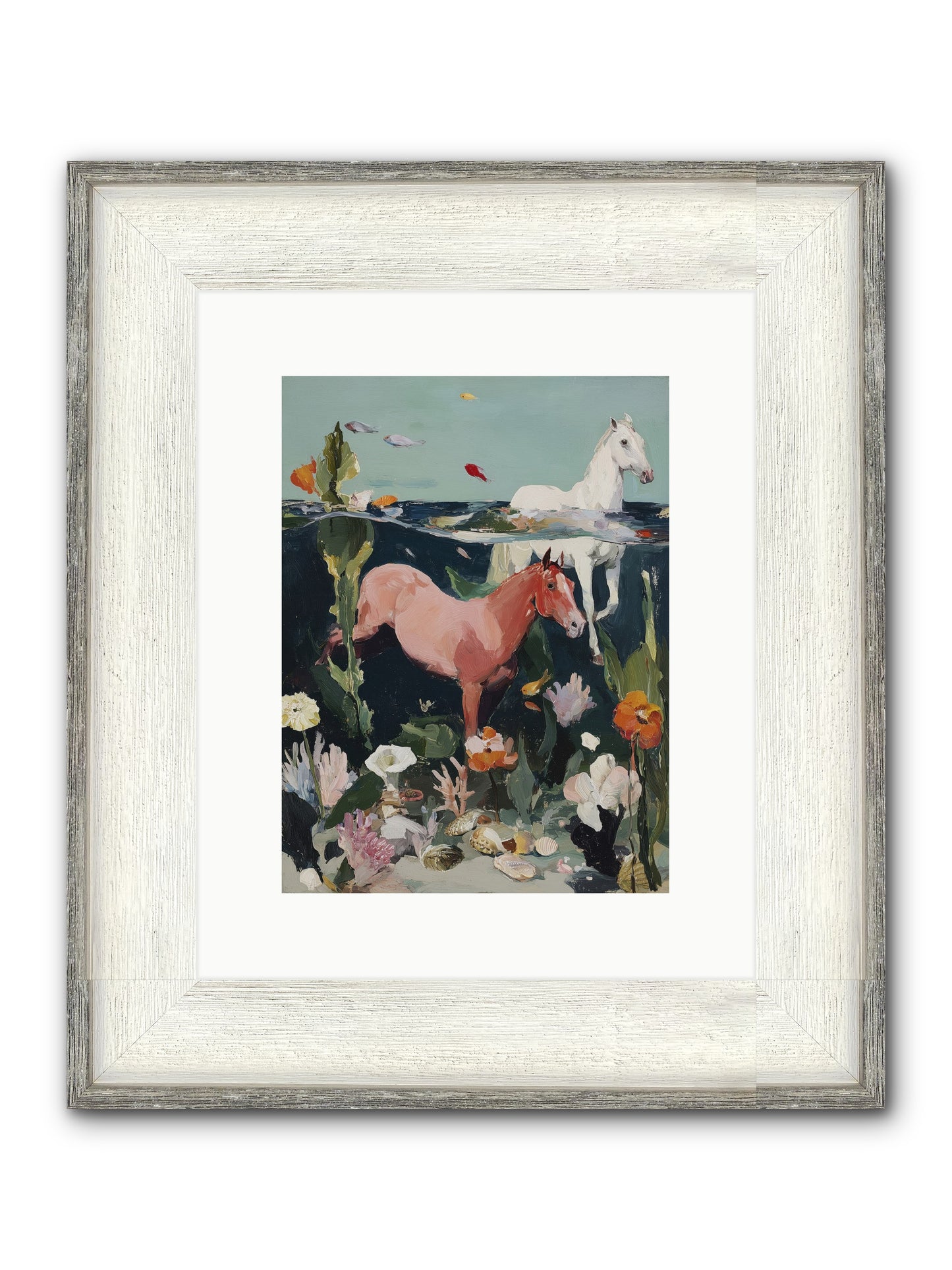 Aquatic Steeds Framed Print - Driftwood White 9x12