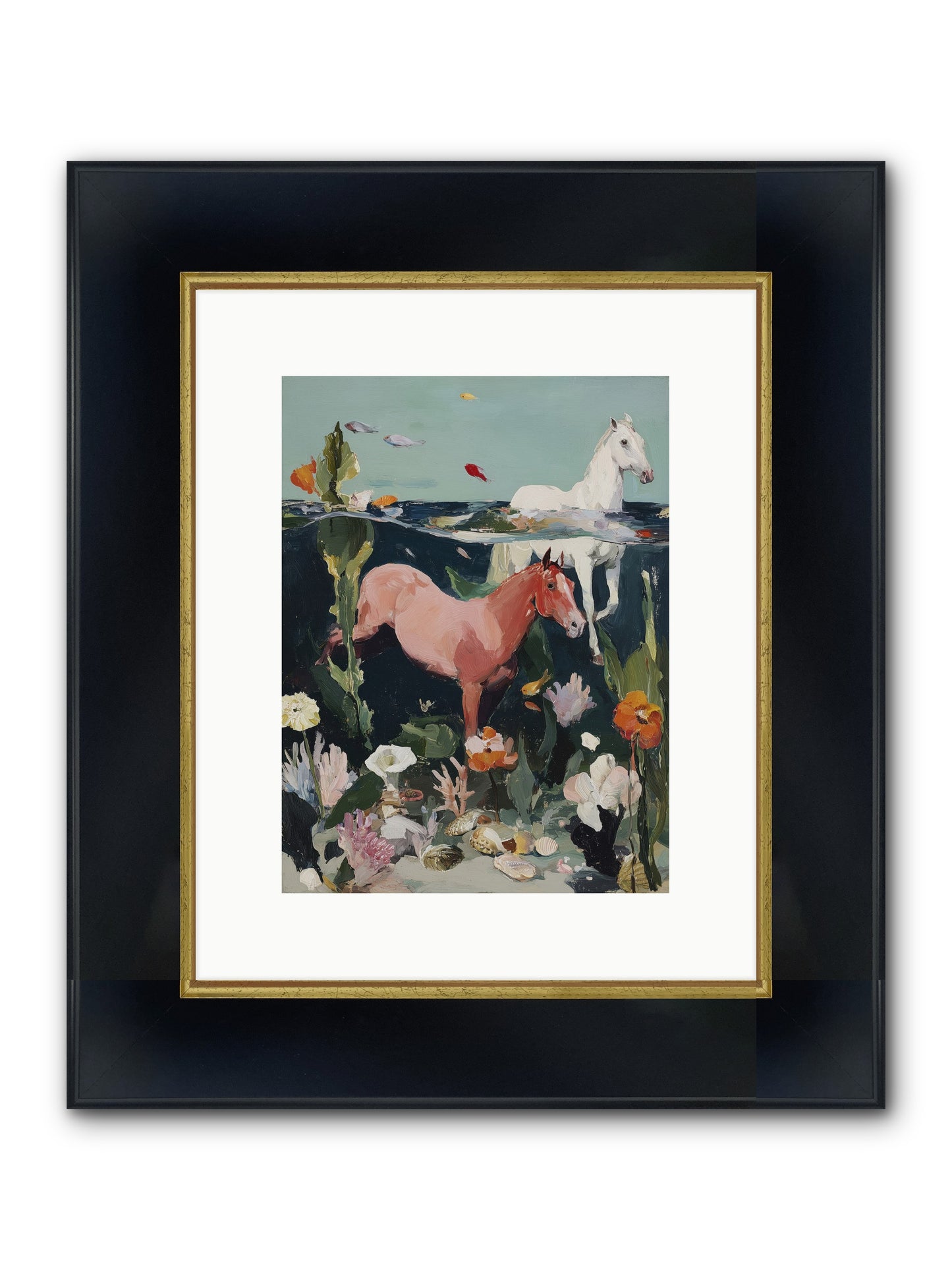 Aquatic Steeds Framed Print - Wide Black w/Gold 9x12