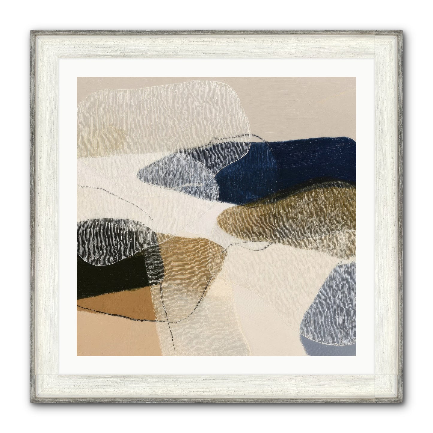 Ashen Tide Framed Print - Driftwood White 30x30