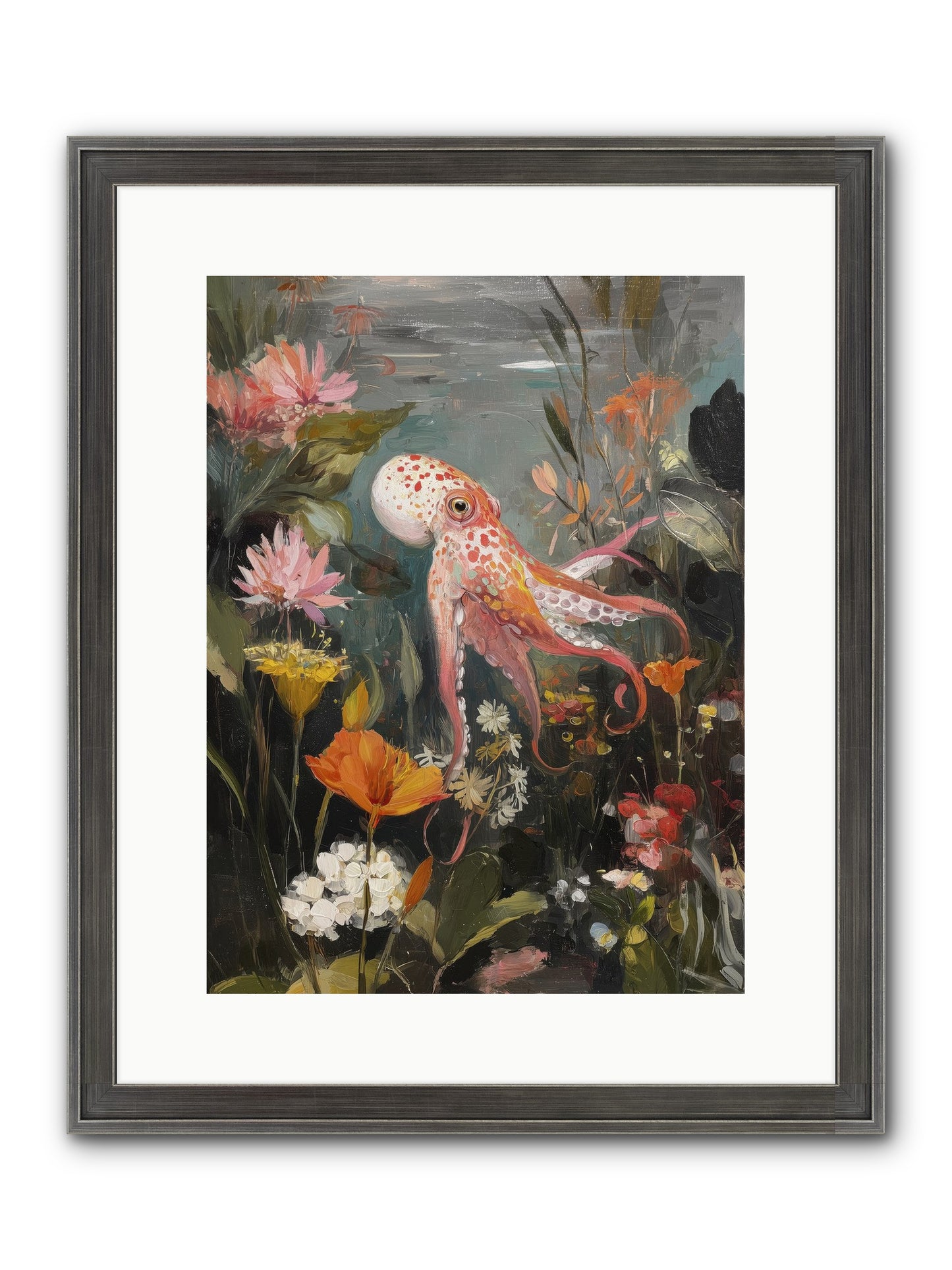Awakened In Coral Framed Print - Slimwoods Black/Silver 12x16
