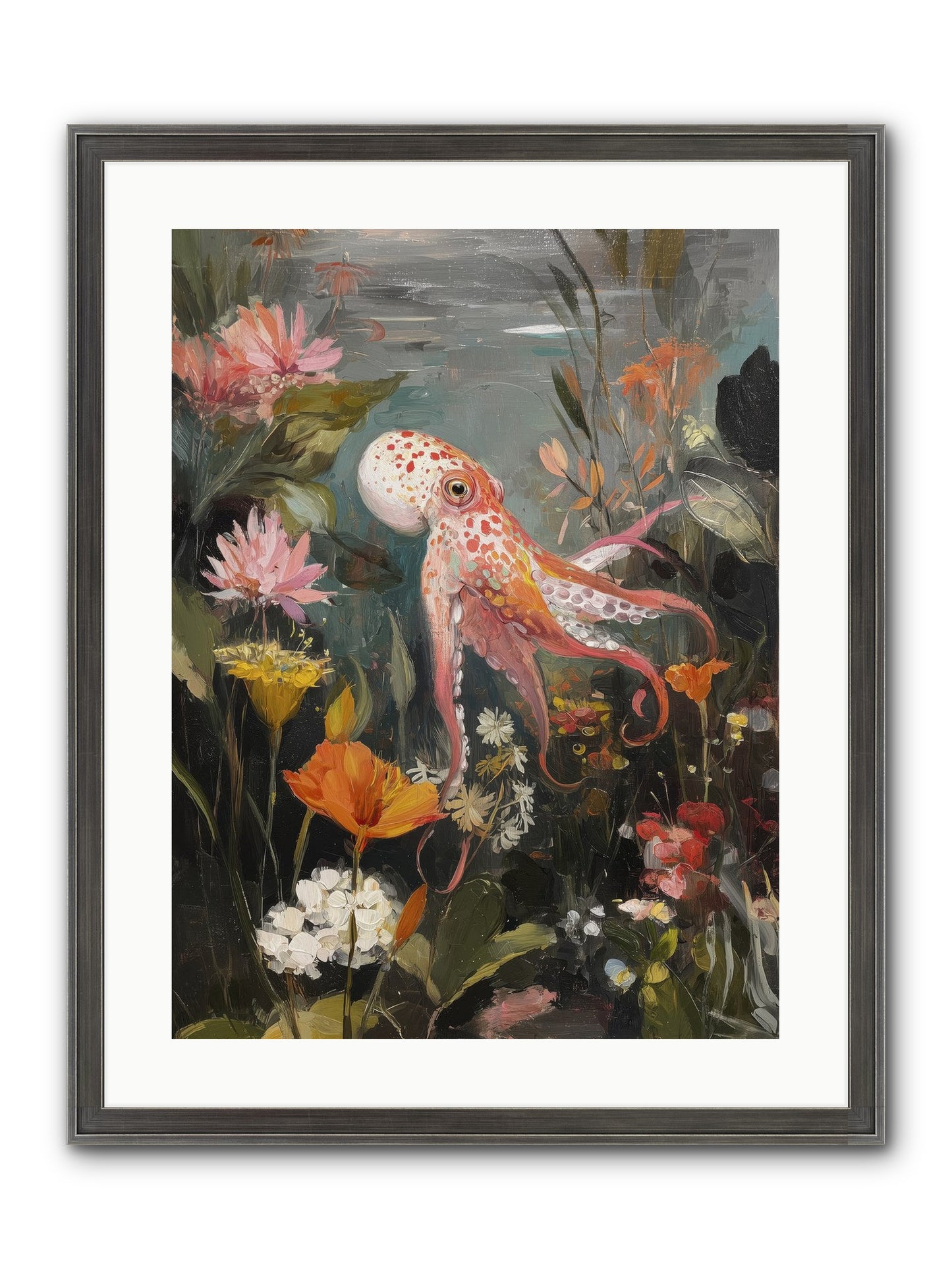 Awakened In Coral Framed Print - Slimwoods Black/Silver 18x24