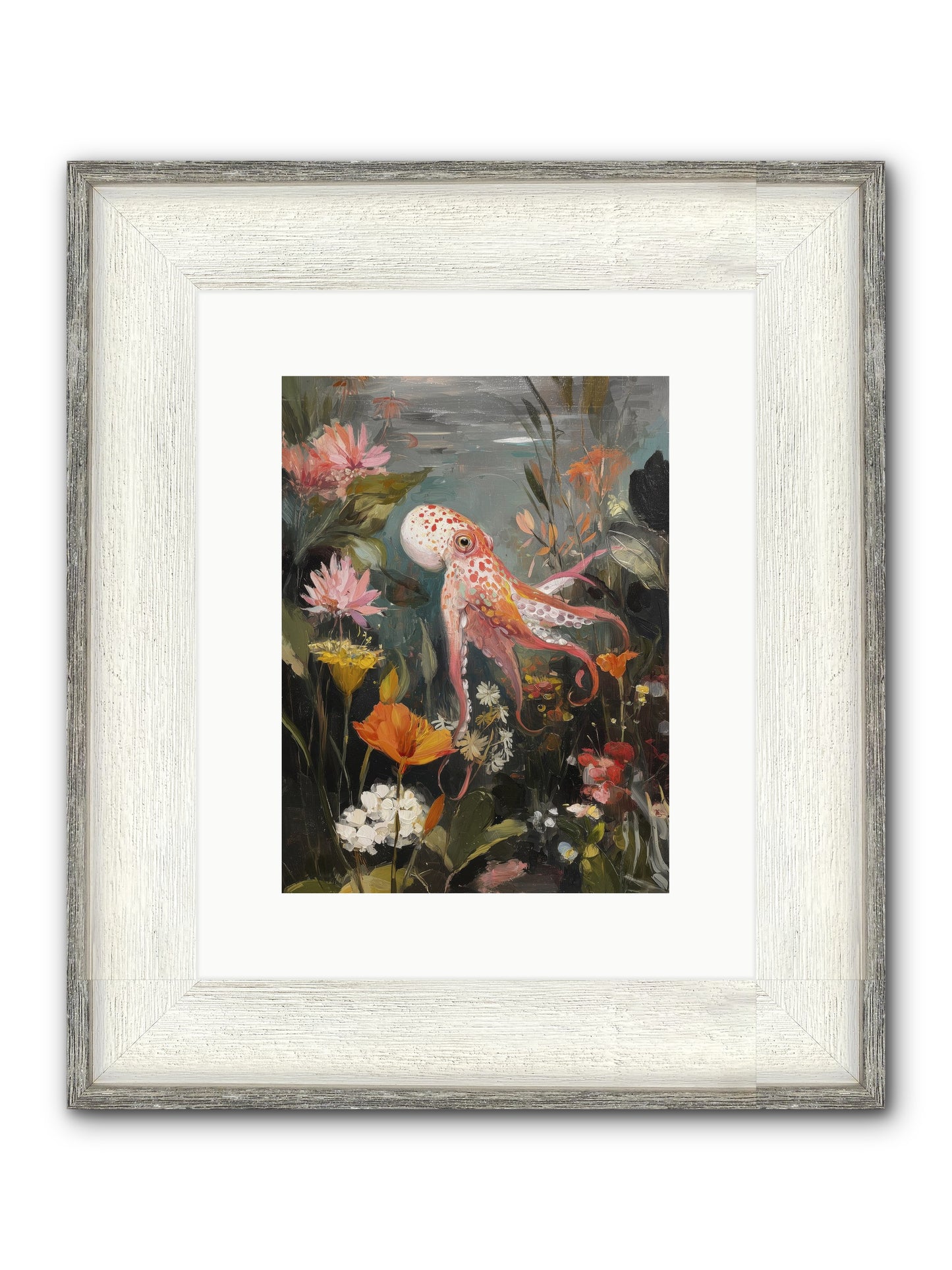 Awakened In Coral Framed Print - Driftwood White 9x12