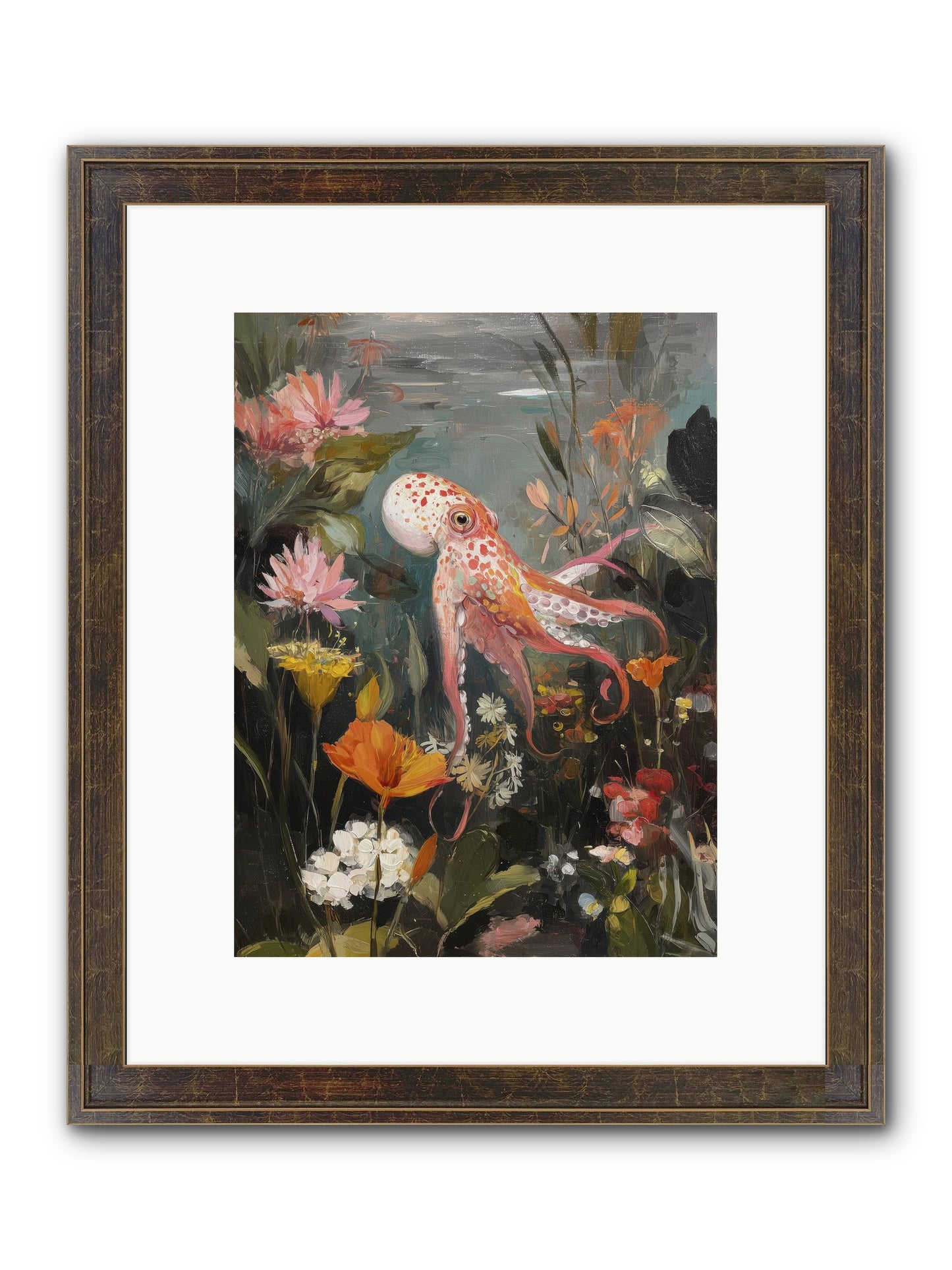 Awakened In Coral Framed Print - Slimwoods Black/Gold 9x12