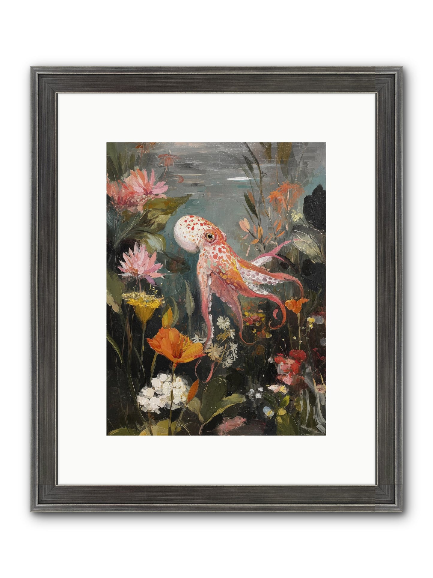 Awakened In Coral Framed Print - Slimwoods Black/Silver 9x12