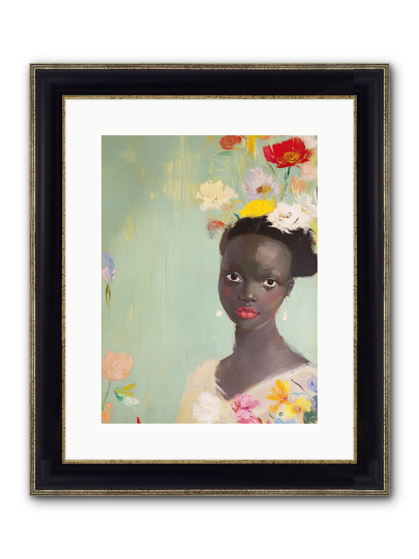 Azalea Finch Framed Print - Black & Gold 12x16