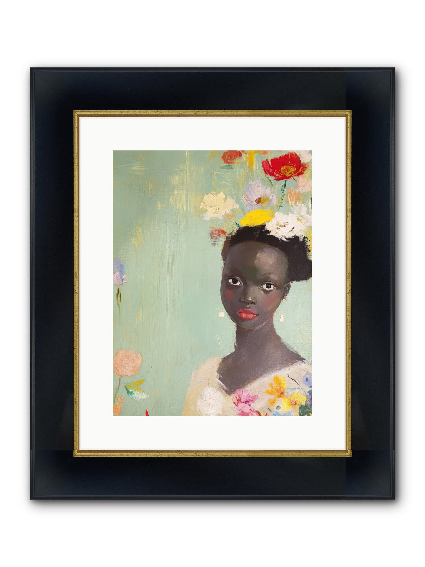 Azalea Finch Framed Print - Wide Black w/Gold 12x16
