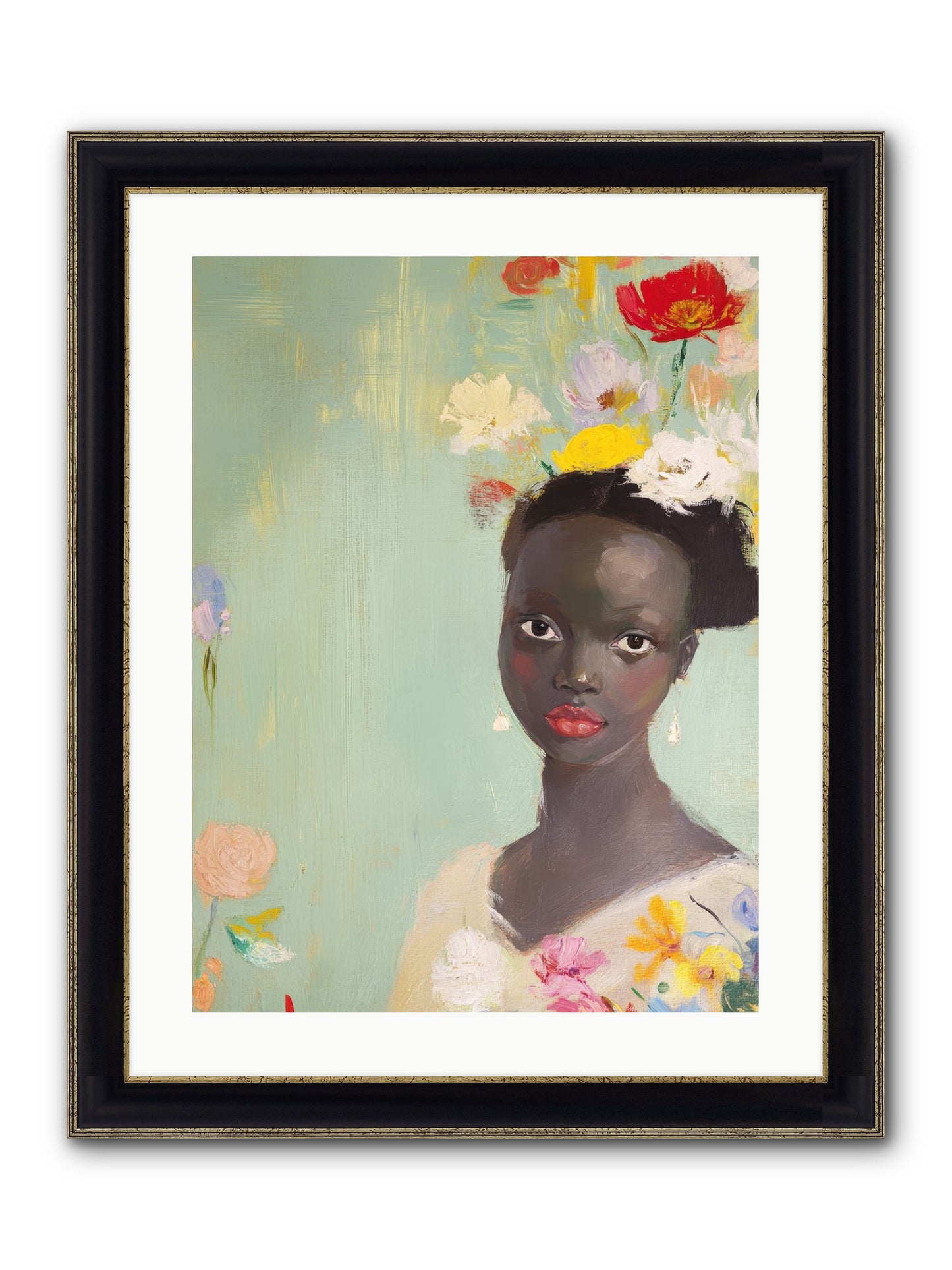 Azalea Finch Framed Print - Black & Gold 18x24