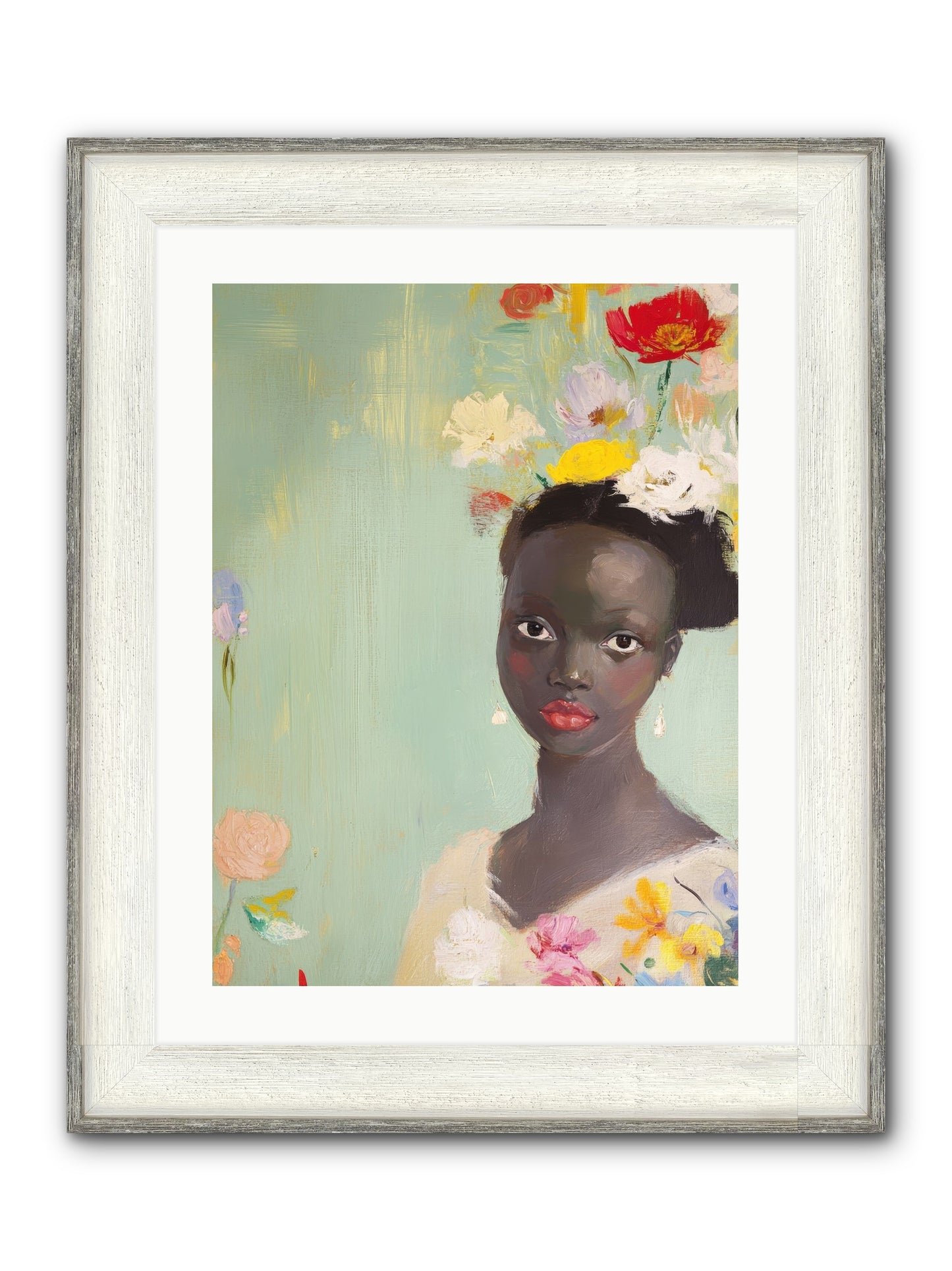 Azalea Finch Framed Print - Driftwood White 18x24