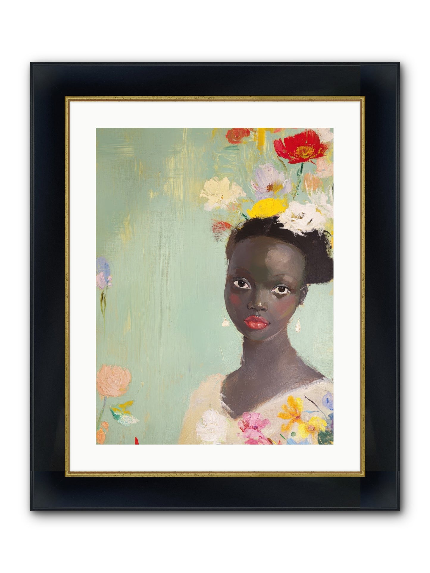 Azalea Finch Framed Print - Wide Black w/Gold 18x24