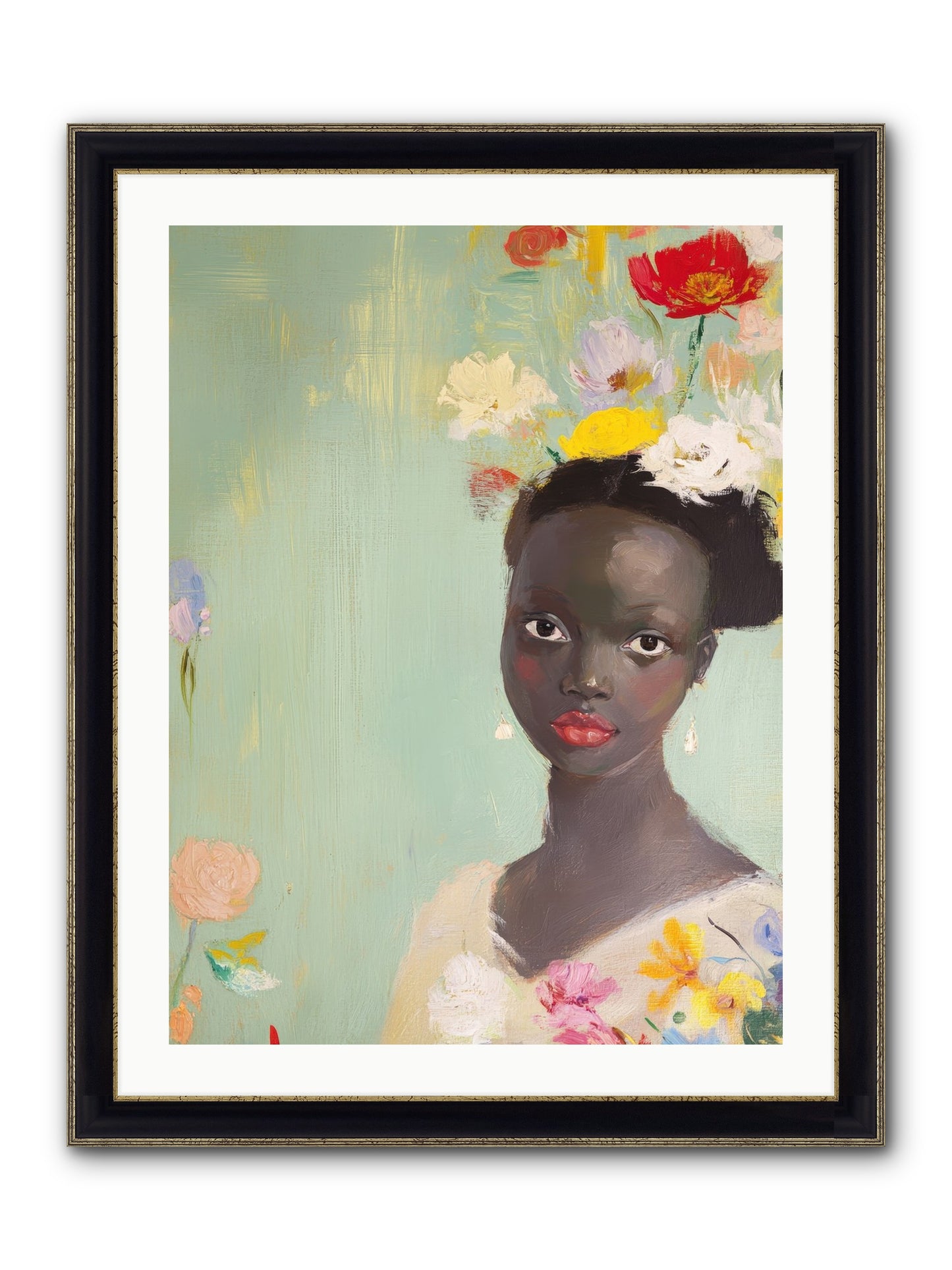 Azalea Finch Framed Print - Black & Gold 24x32