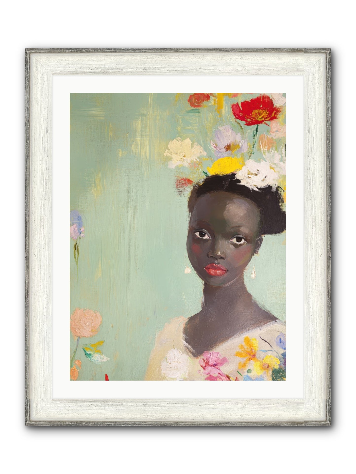 Azalea Finch Framed Print - Driftwood White 24x32