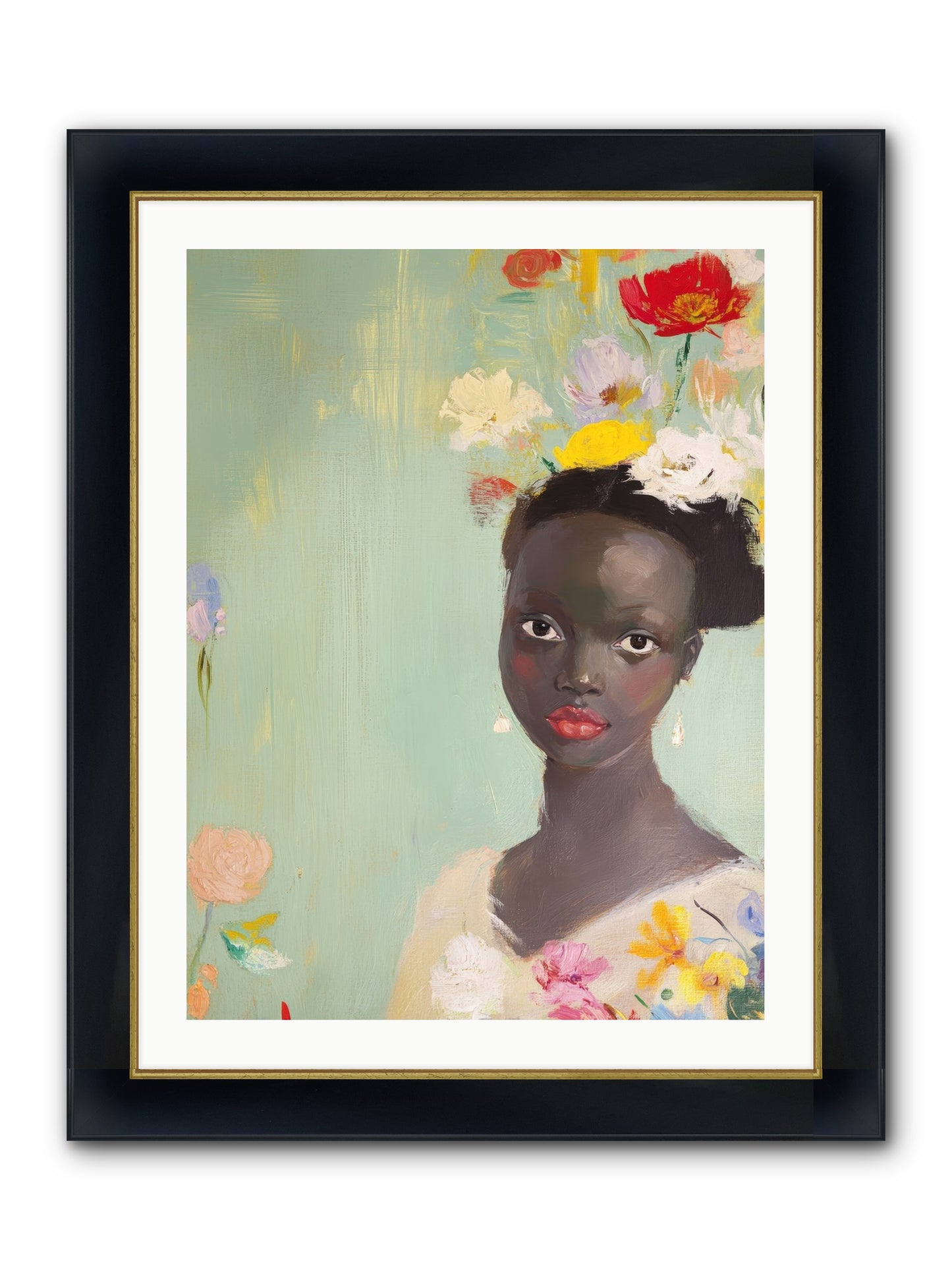 Azalea Finch Framed Print - Wide Black w/Gold 24x32