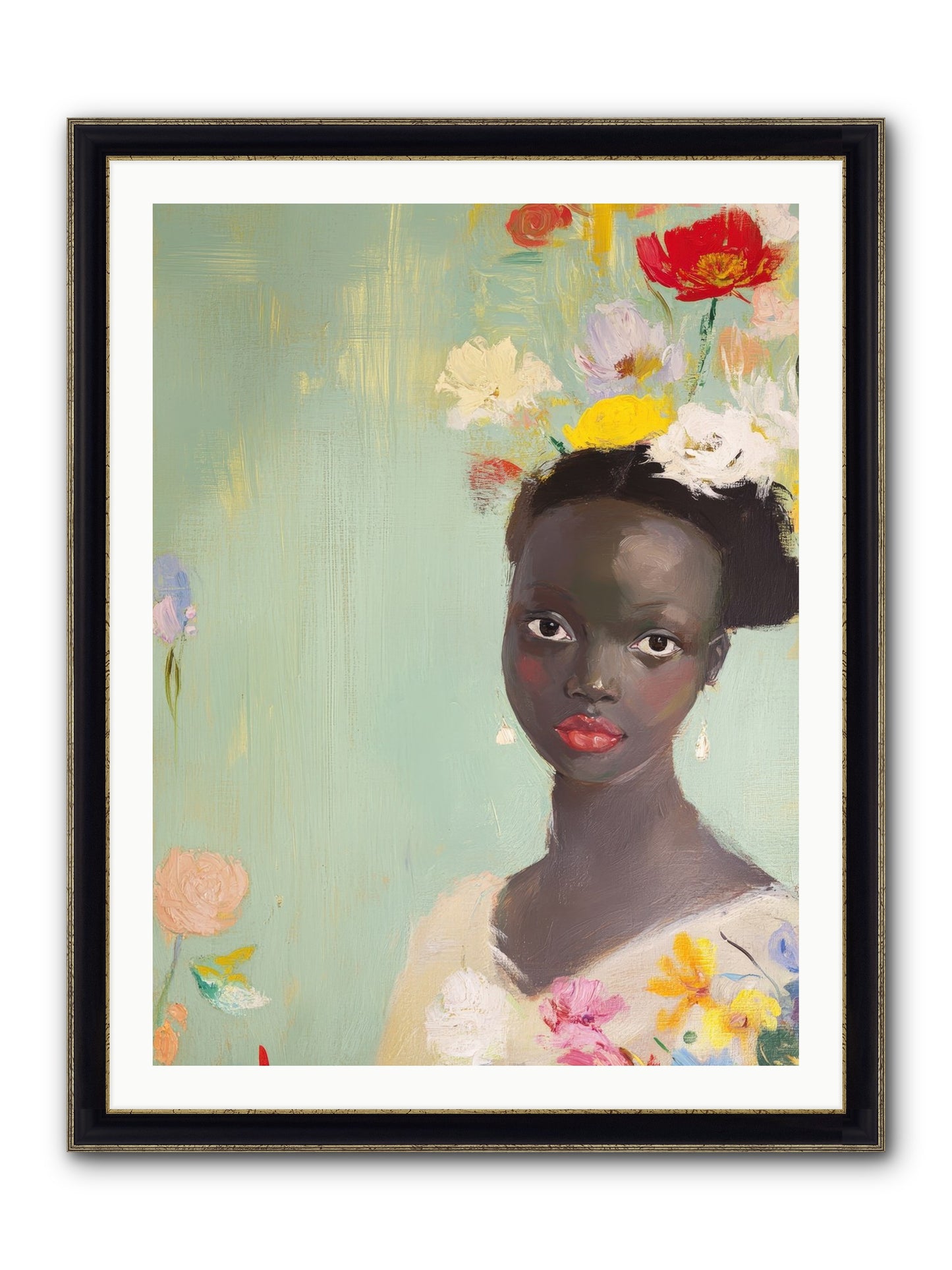 Azalea Finch Framed Print - Black & Gold 30x40