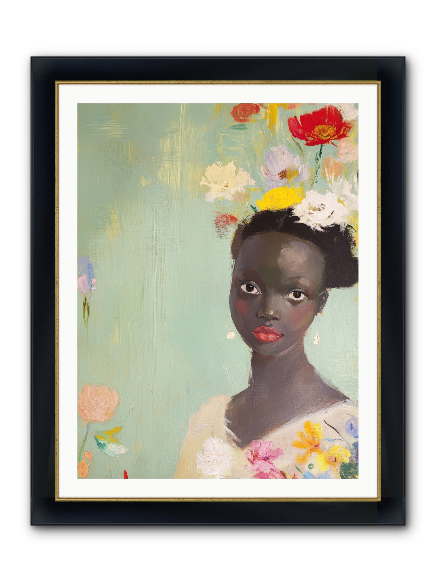 Azalea Finch Framed Print - Wide Black w/Gold 30x40