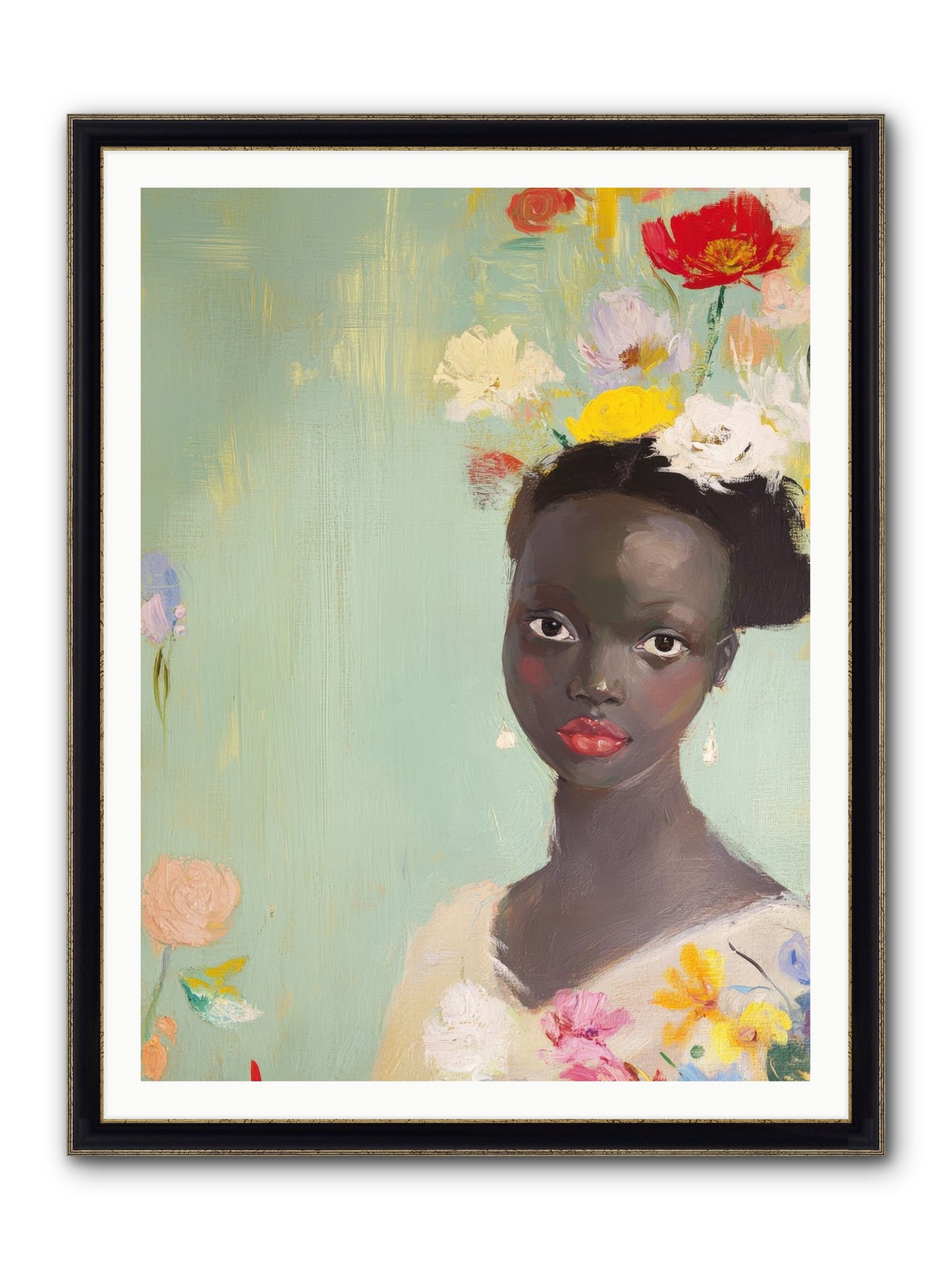 Azalea Finch Framed Print - Black & Gold 36x48