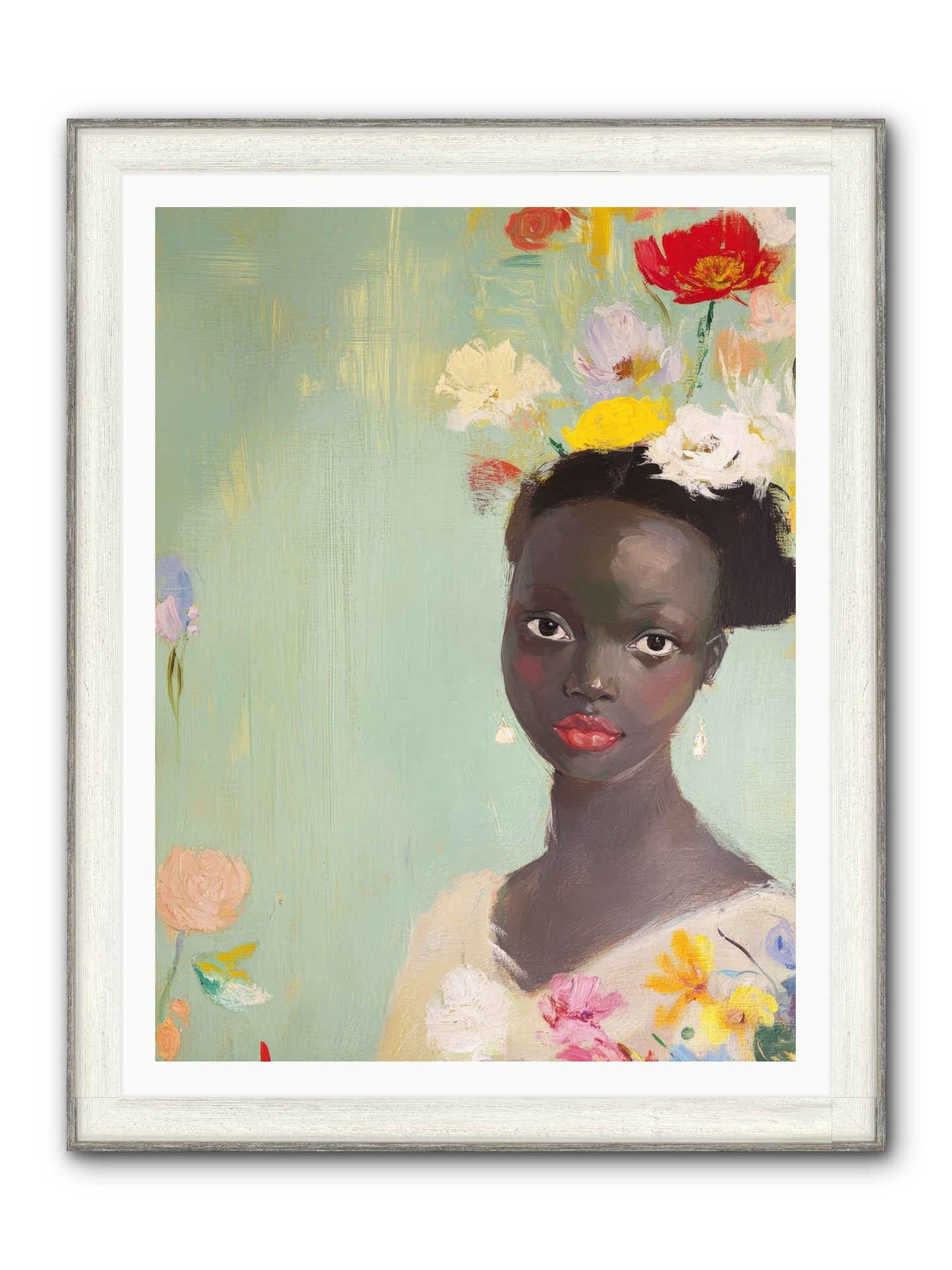 Azalea Finch Framed Print - Driftwood White 36x48