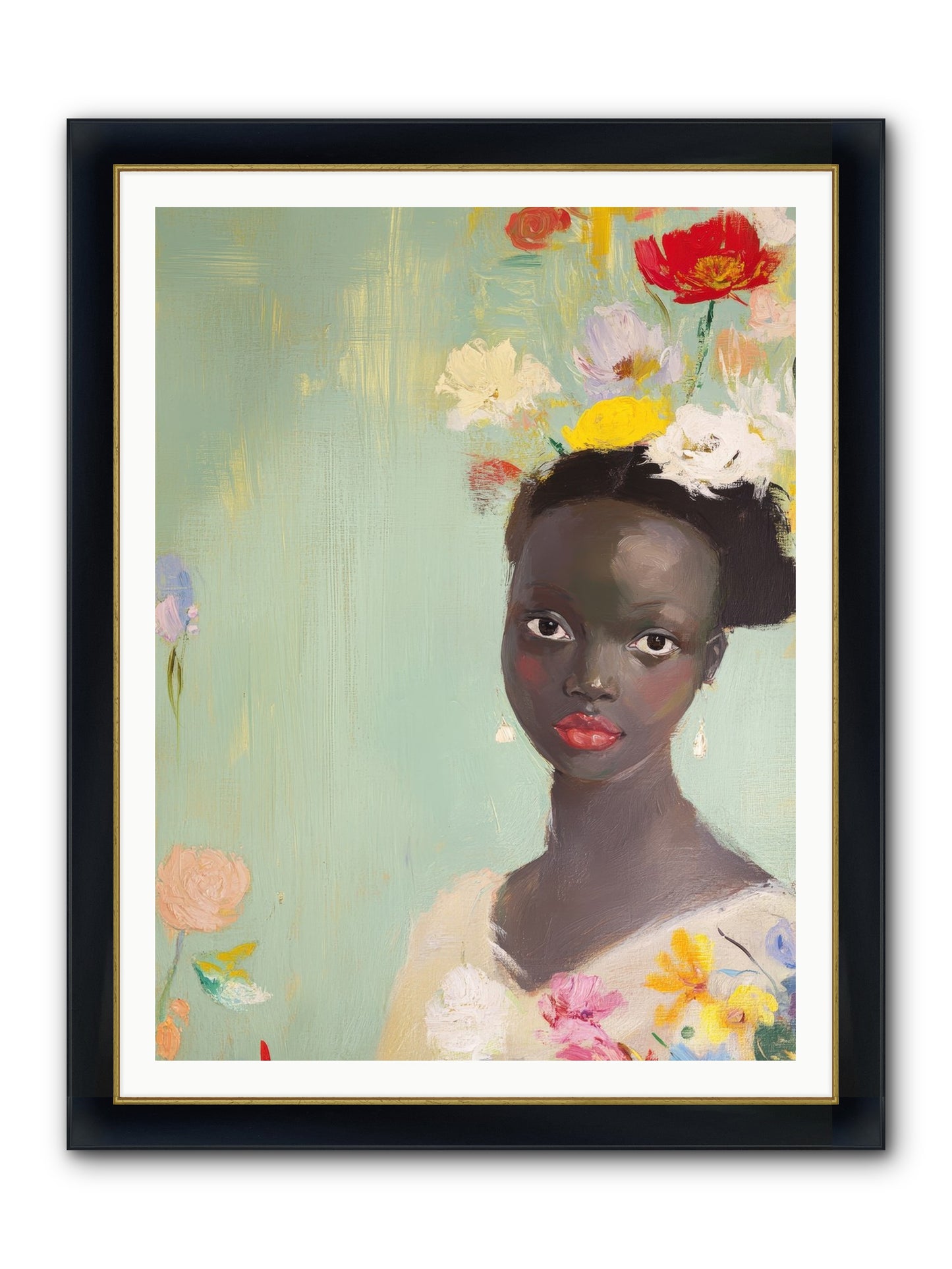 Azalea Finch Framed Print - Wide Black w/Gold 36x48