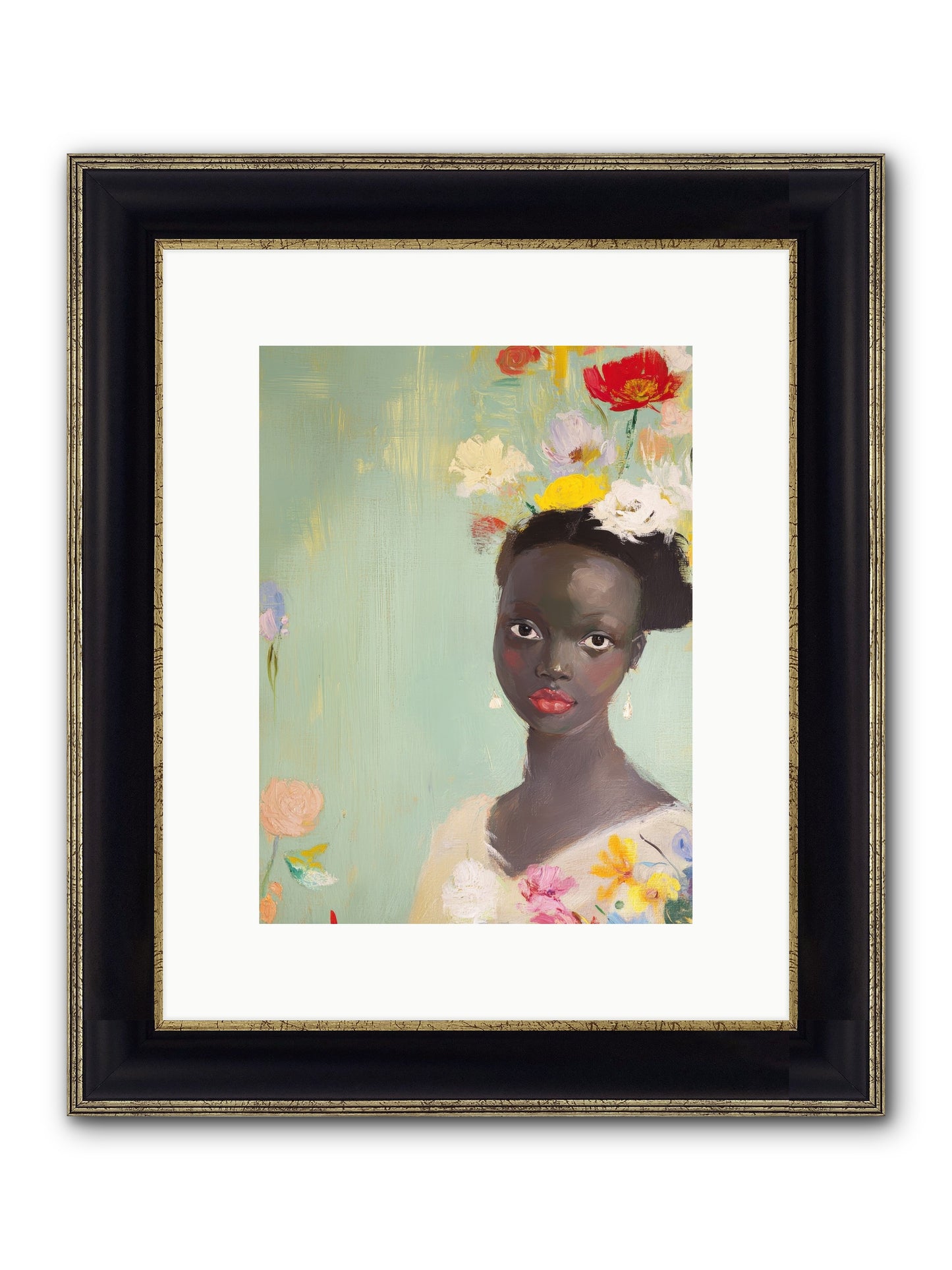 Azalea Finch Framed Print - Black & Gold 9x12