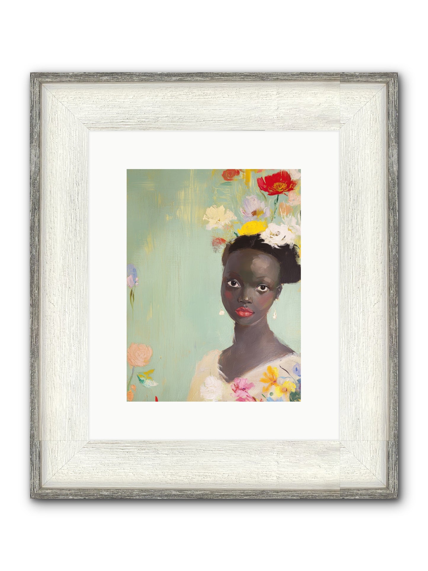 Azalea Finch Framed Print - Driftwood White 9x12