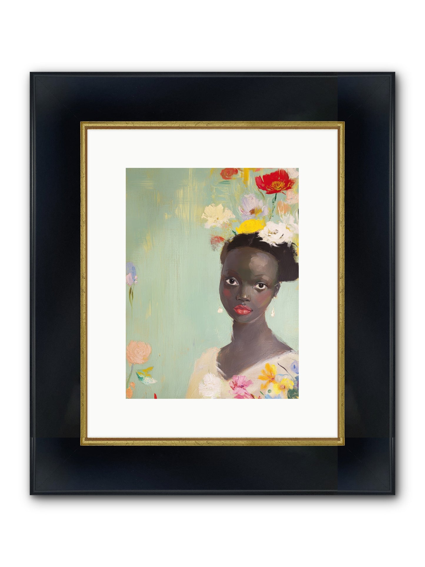 Azalea Finch Framed Print - Wide Black w/Gold 9x12