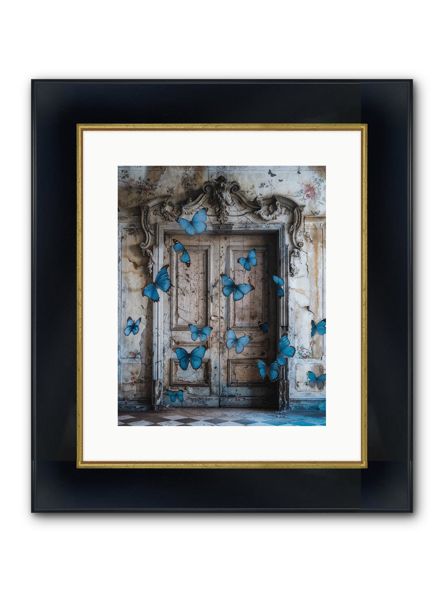 Azure Wings At Parisian Portals Framed Print - Wide Black w/Gold 12x15
