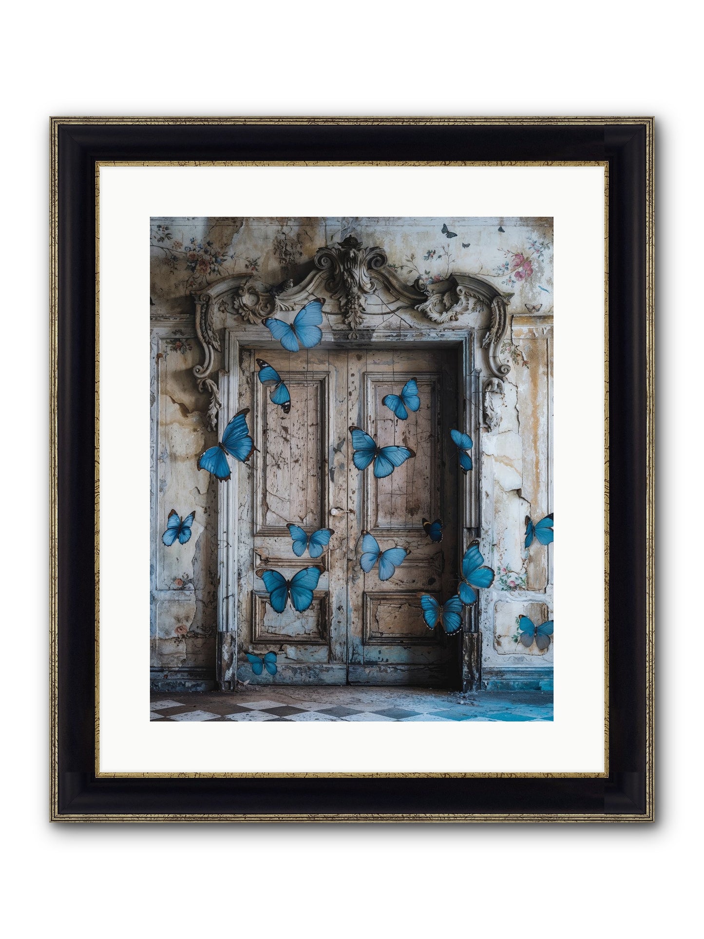 Azure Wings At Parisian Portals Framed Print - Black & Gold 16x20