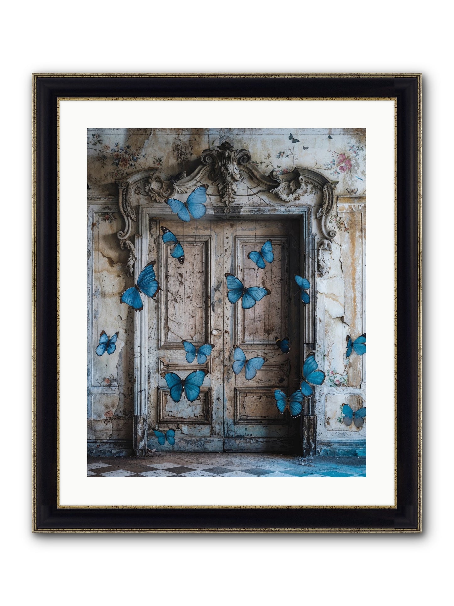 Azure Wings At Parisian Portals Framed Print - Black & Gold 20x25