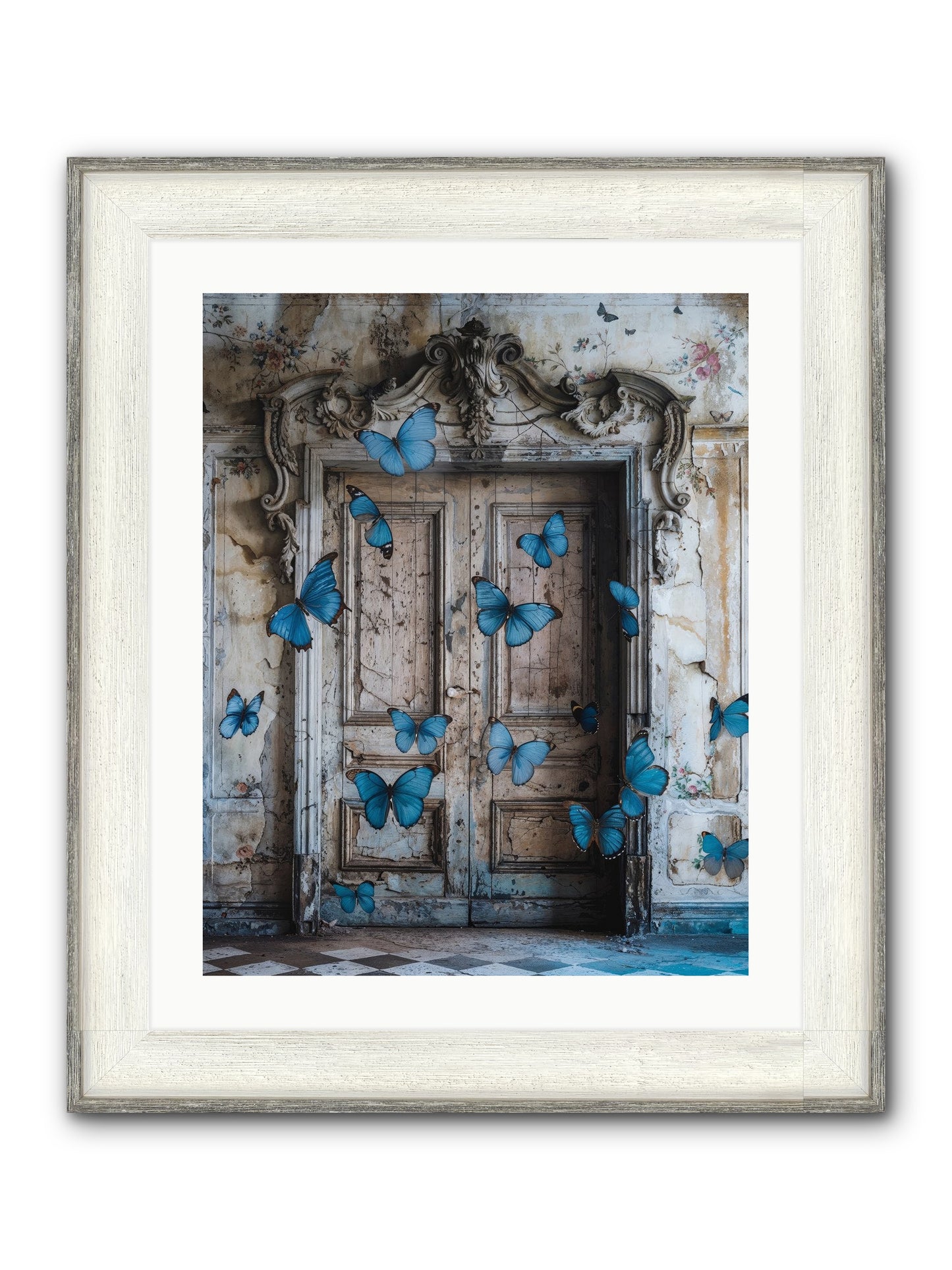 Azure Wings At Parisian Portals Framed Print - Driftwood White 20x25
