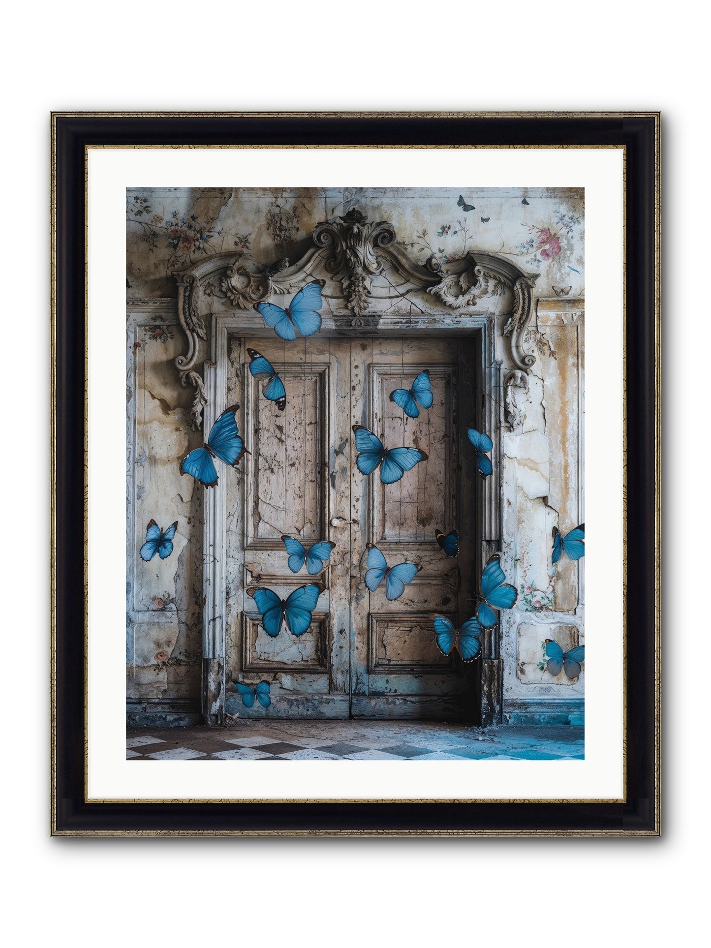 Azure Wings At Parisian Portals Framed Print - Black & Gold 24x30