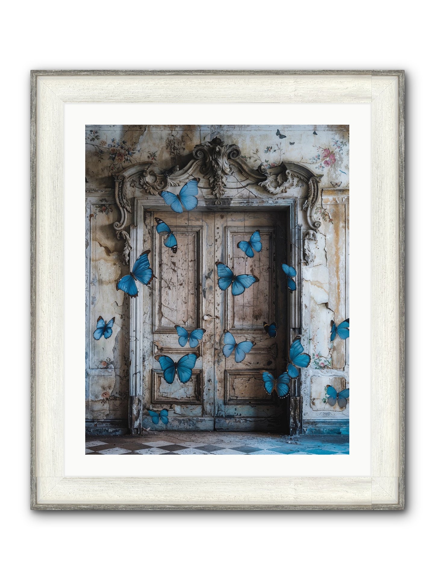 Azure Wings At Parisian Portals Framed Print - Driftwood White 24x30