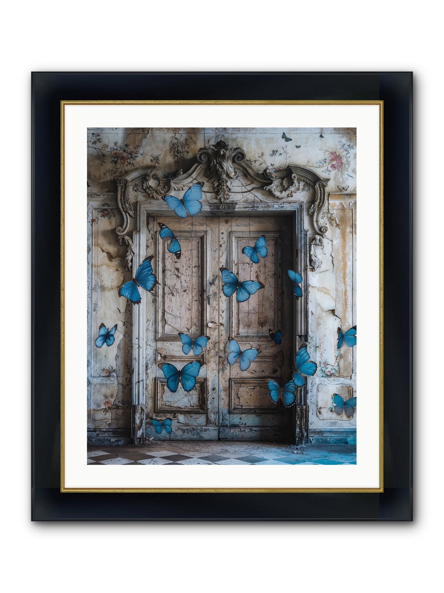 Azure Wings At Parisian Portals Framed Print - Wide Black w/Gold 24x30