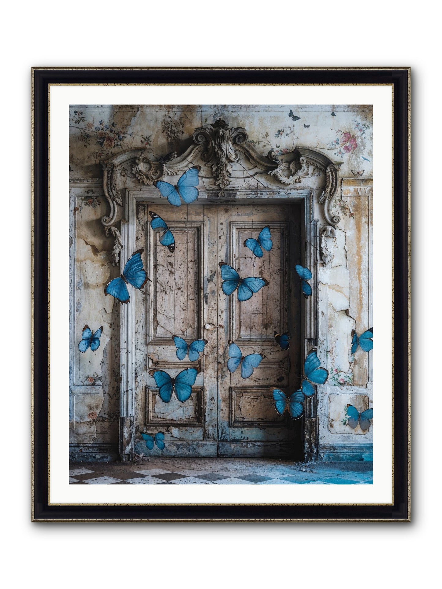 Azure Wings At Parisian Portals Framed Print - Black & Gold 32x40