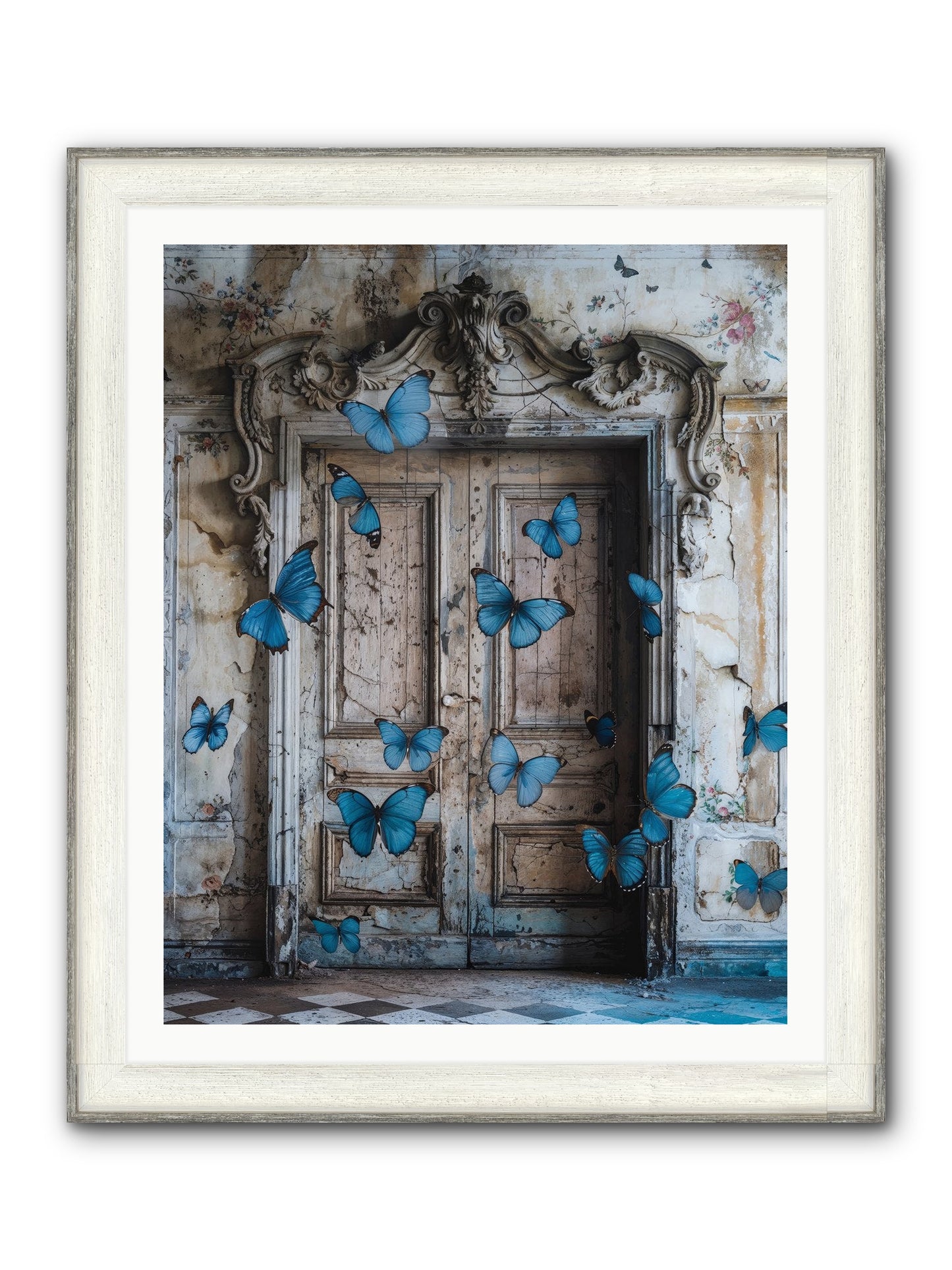 Azure Wings At Parisian Portals Framed Print - Driftwood White 32x40
