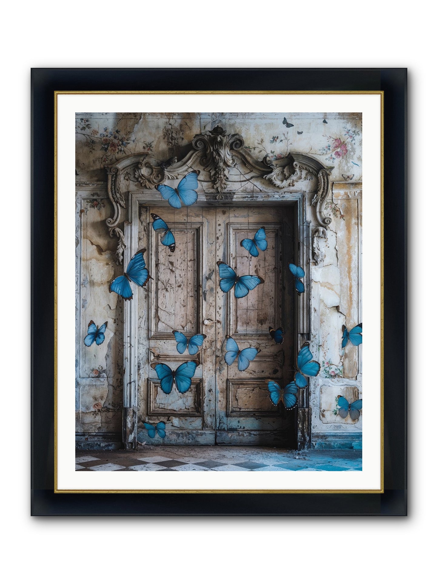 Azure Wings At Parisian Portals Framed Print - Wide Black w/Gold 32x40