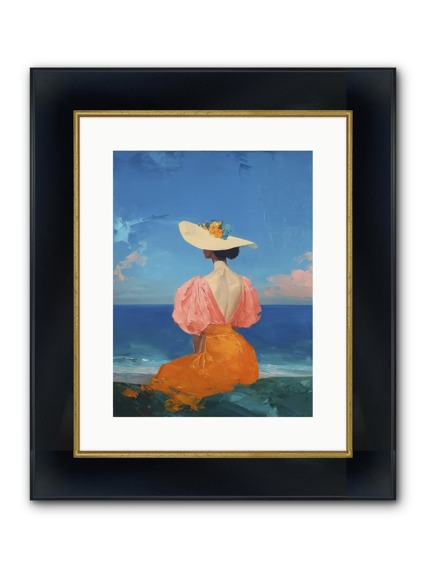 Backdrop In Blue Framed Print - Wide Black w/Gold 12x16