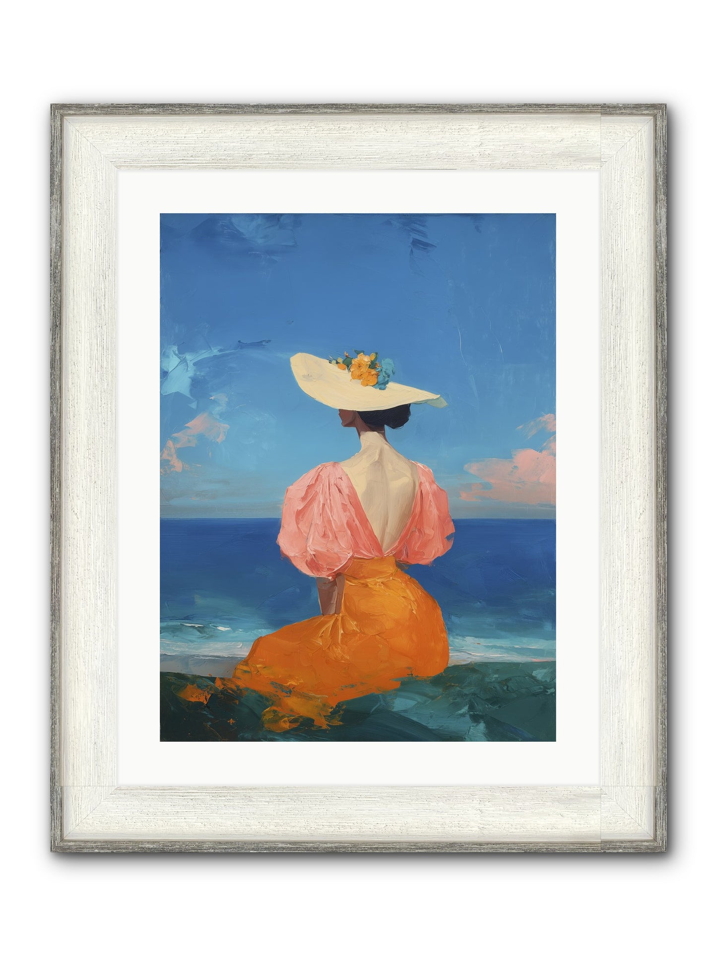 Backdrop In Blue Framed Print - Driftwood White 18x24