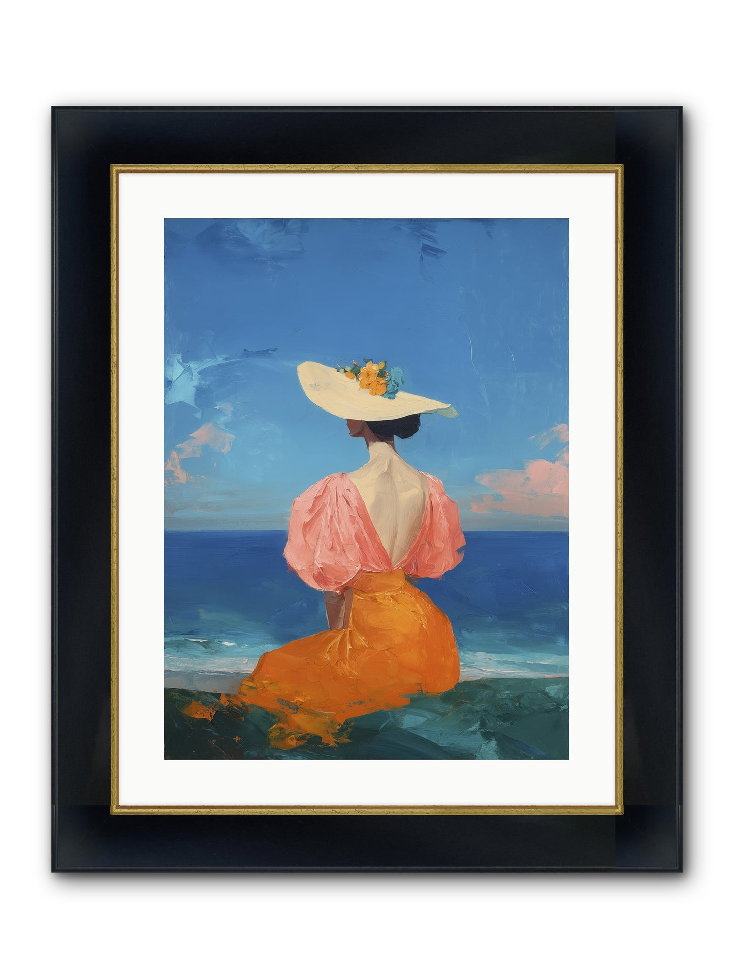Backdrop In Blue Framed Print - Wide Black w/Gold 18x24