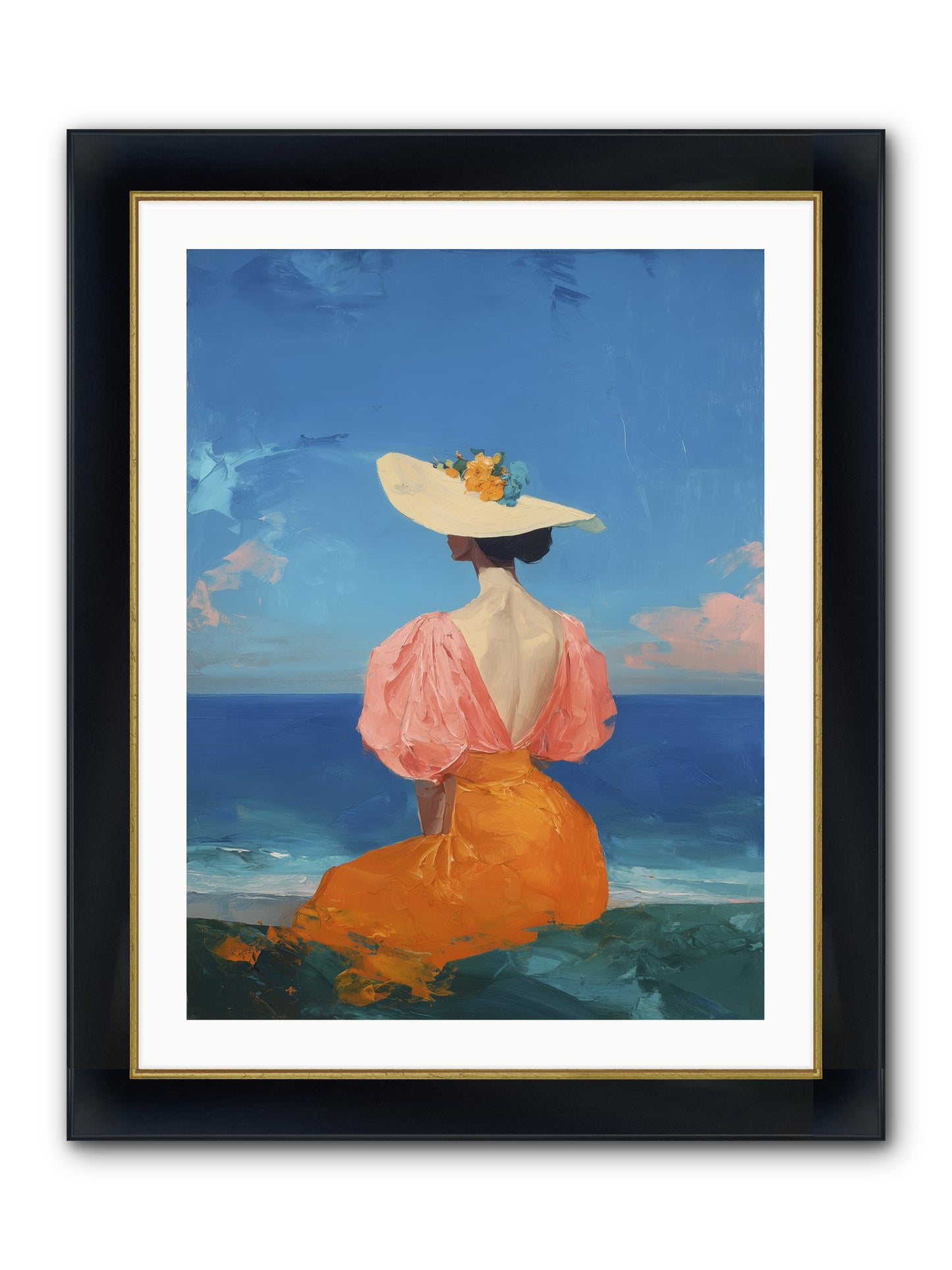 Backdrop In Blue Framed Print - Wide Black w/Gold 24x32