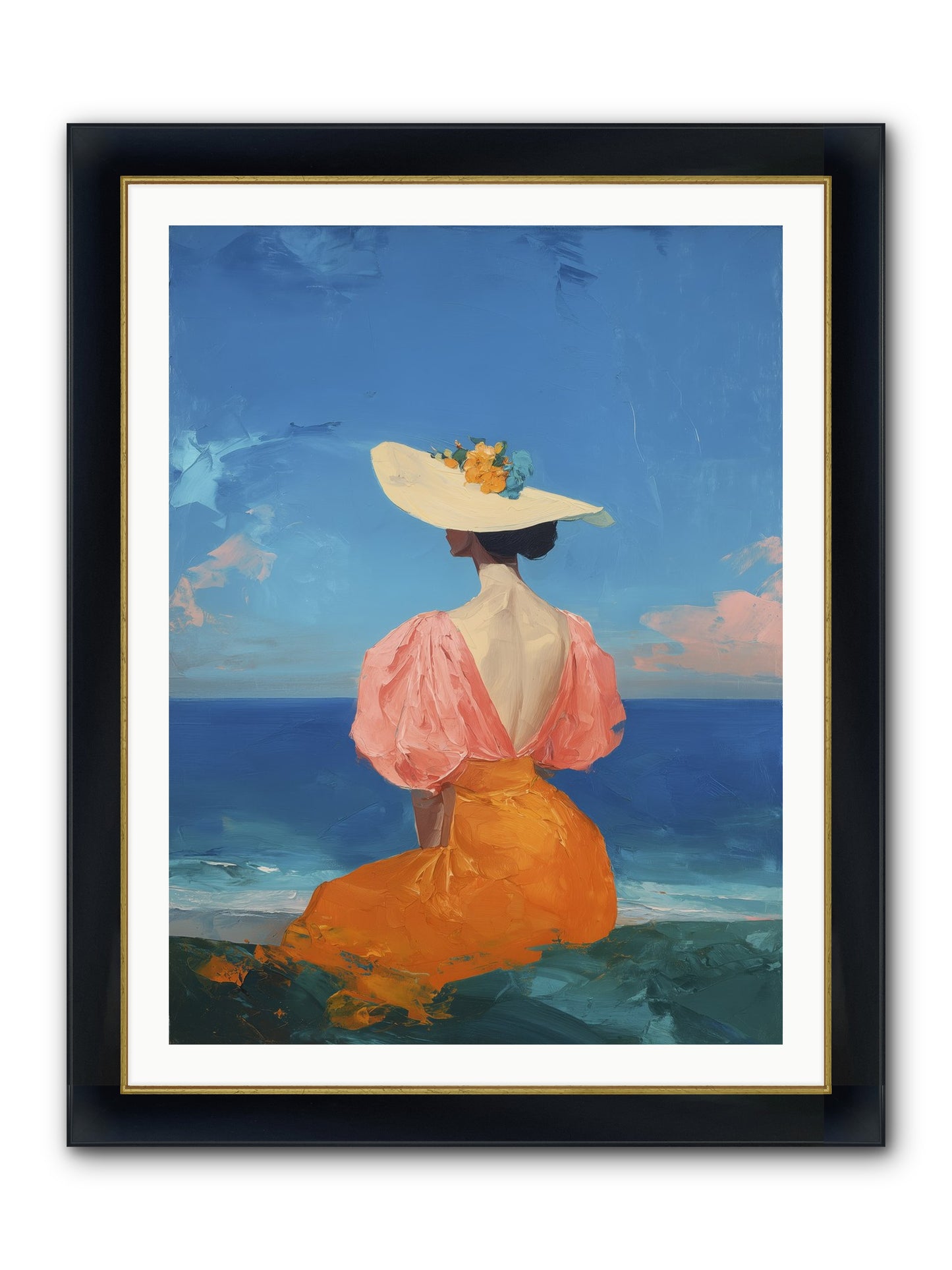 Backdrop In Blue Framed Print - Wide Black w/Gold 30x40