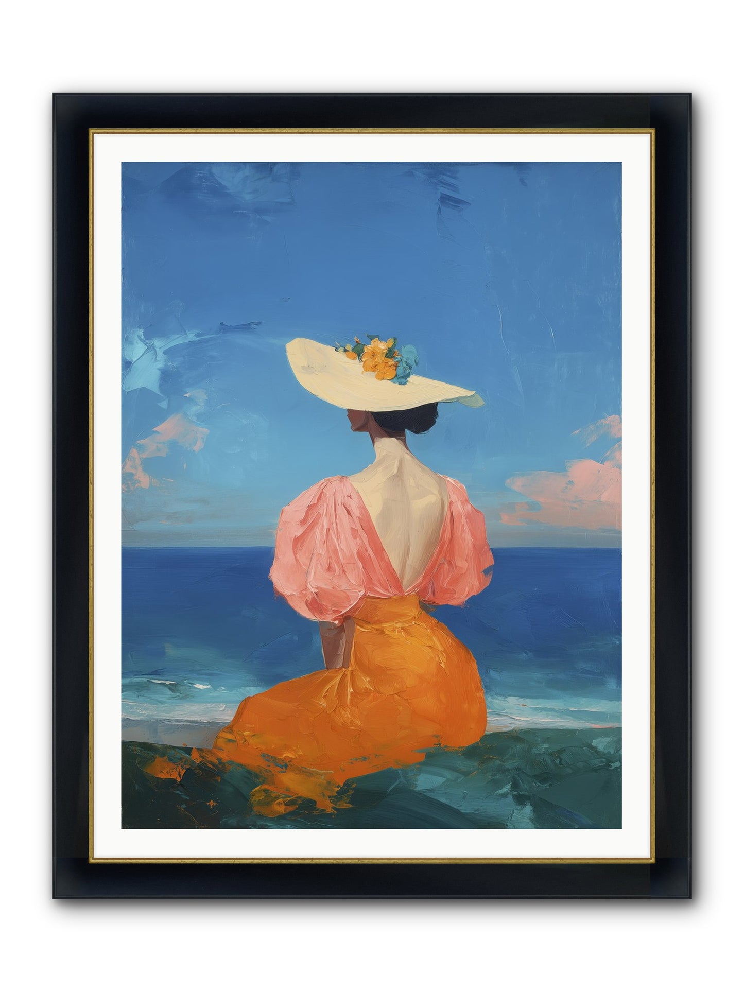 Backdrop In Blue Framed Print - Wide Black w/Gold 36x48