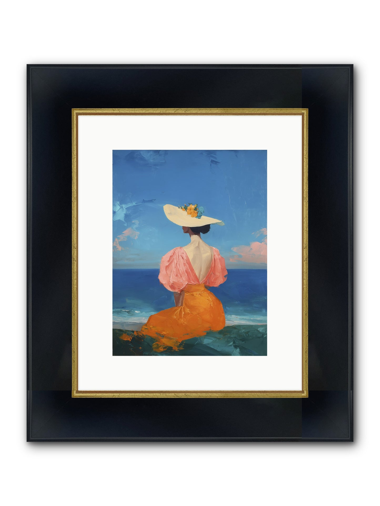Backdrop In Blue Framed Print - Wide Black w/Gold 9x12