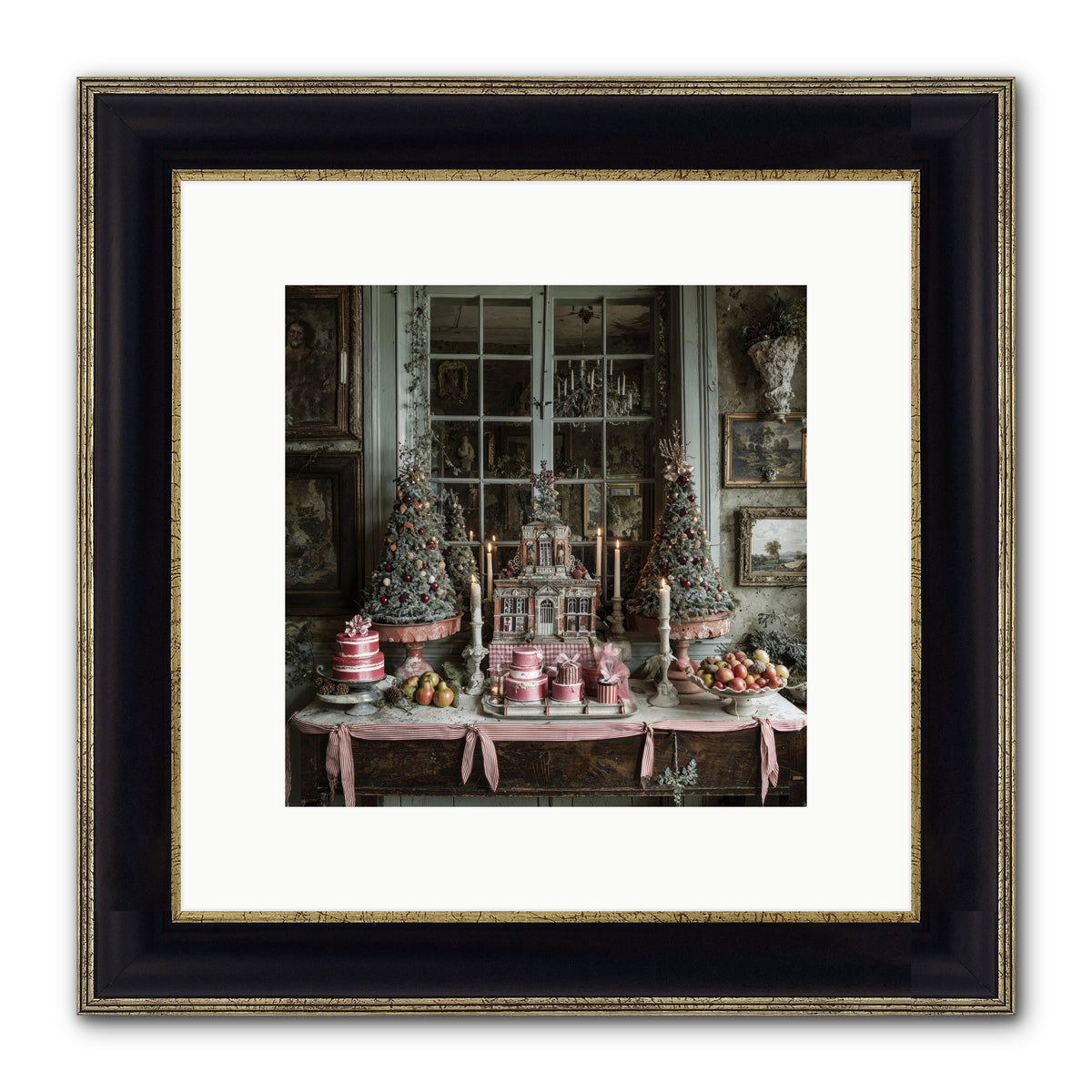 Backstage At The North Pole Framed Print - Black & Gold 10x10