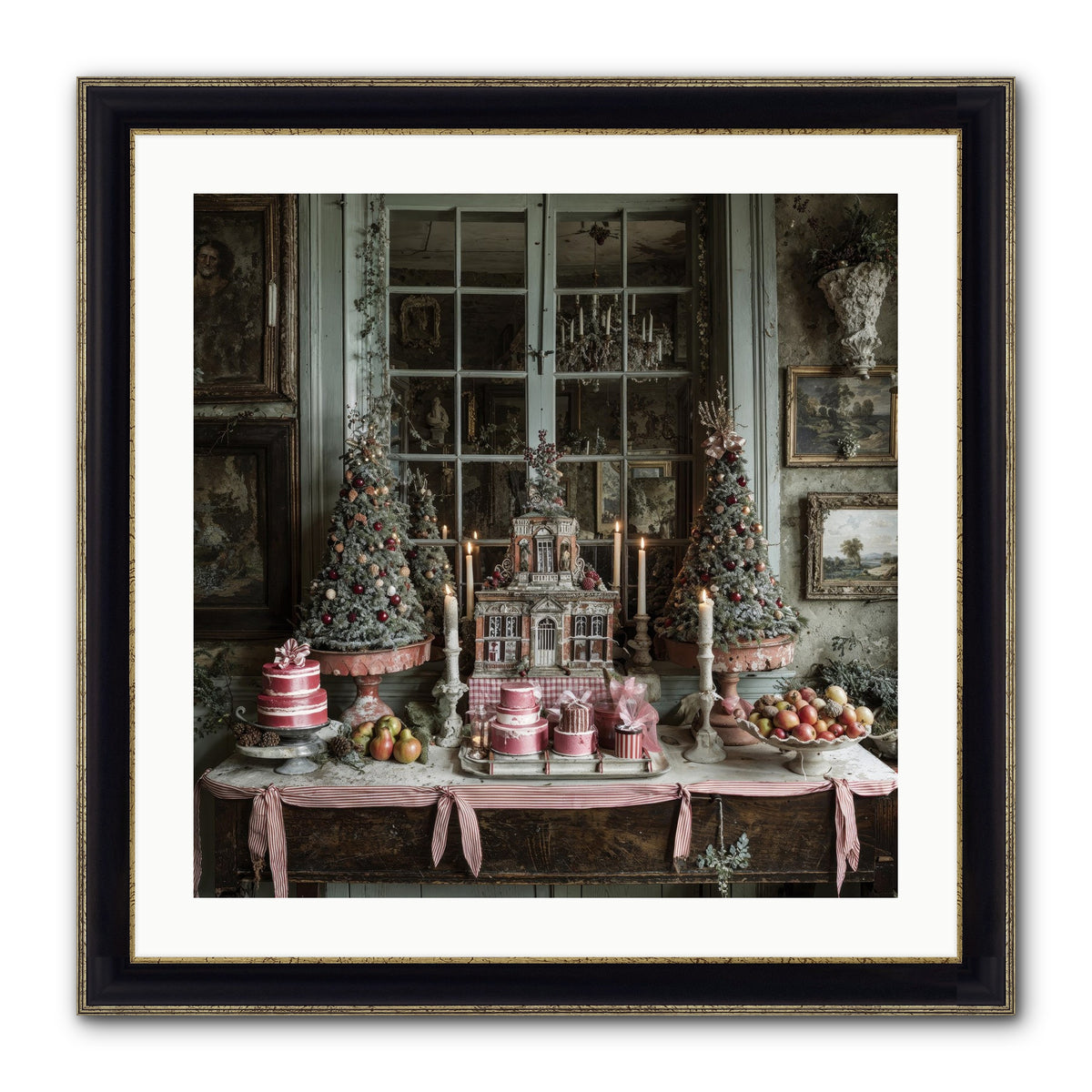 Backstage At The North Pole Framed Print - Black & Gold 24x24
