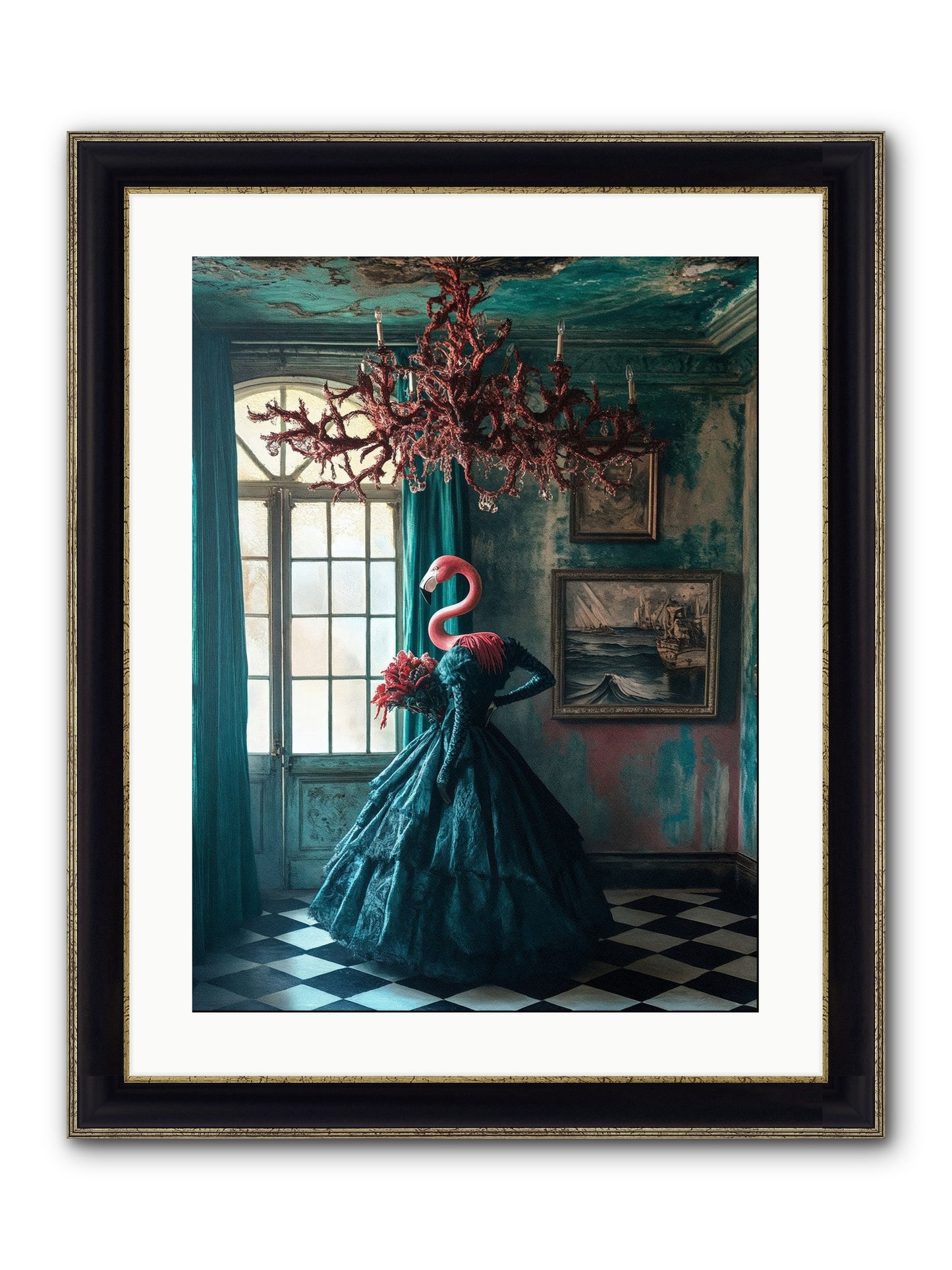 Ballrooms Below Sea Framed Print - Black & Gold 18x24