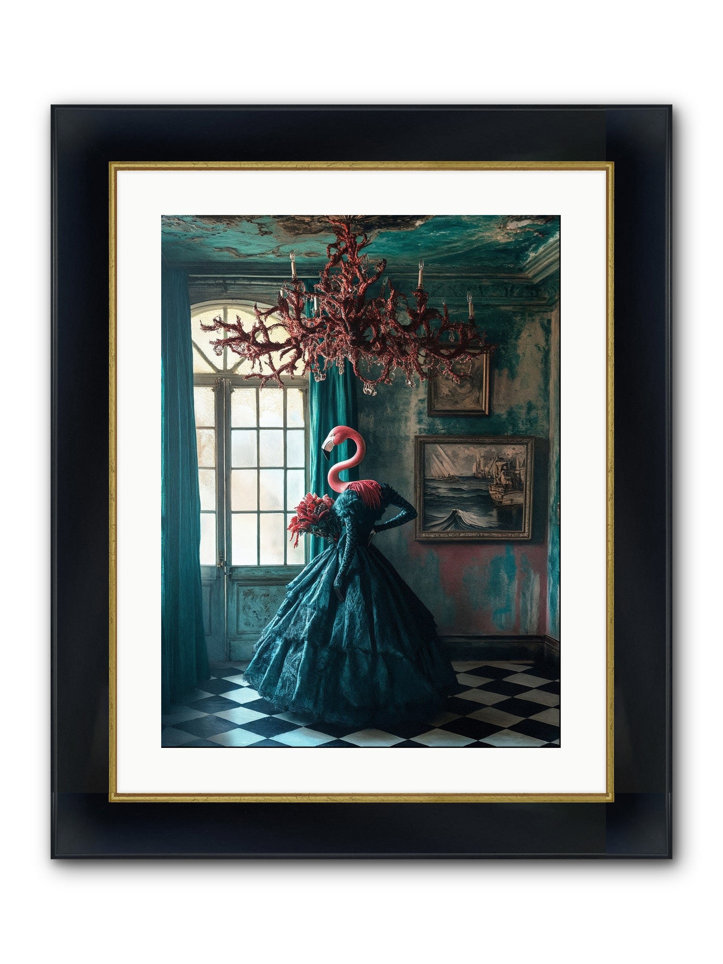 Ballrooms Below Sea Framed Print - Wide Black w/Gold 18x24