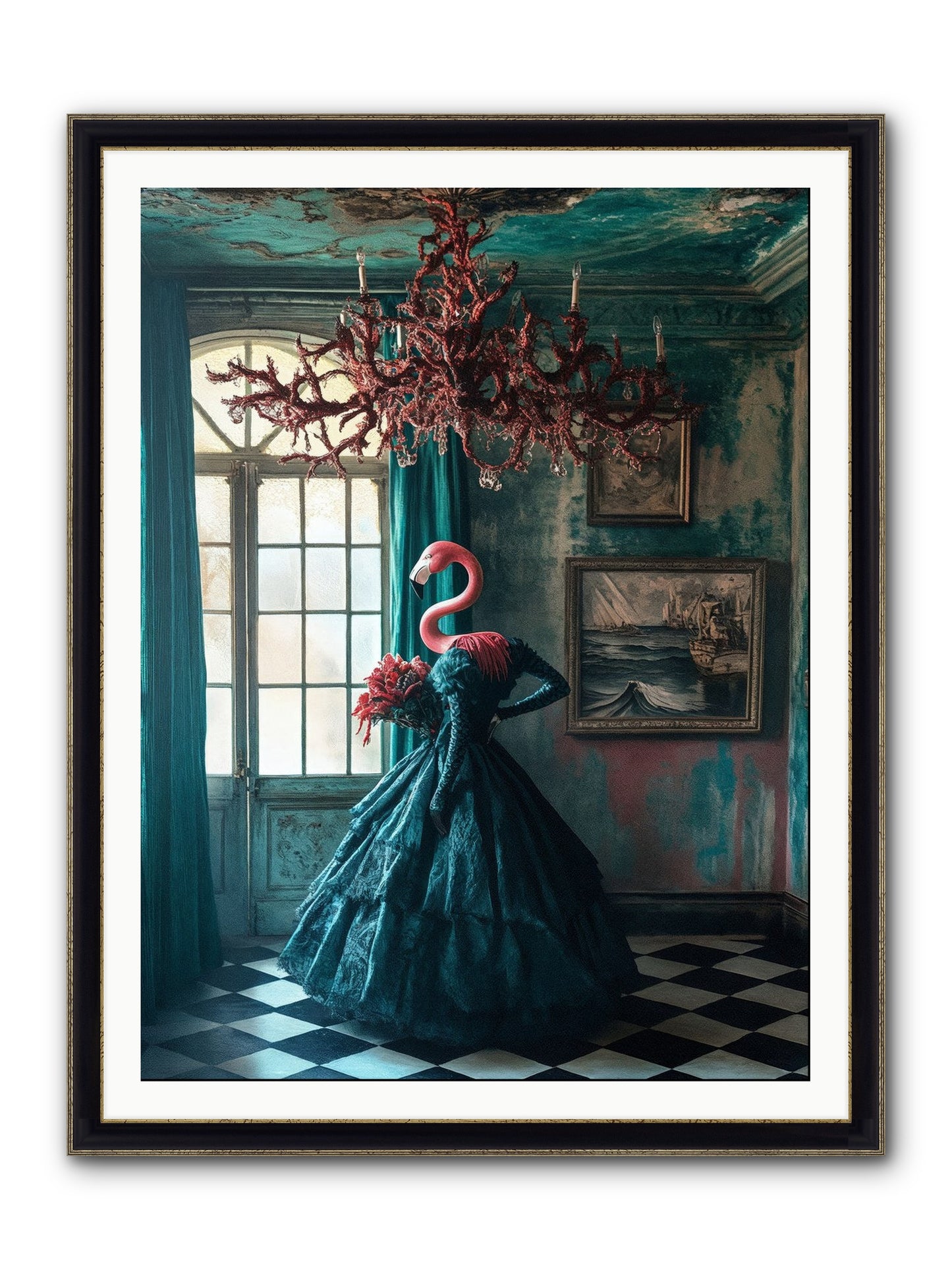 Ballrooms Below Sea Framed Print - Black & Gold 36x48