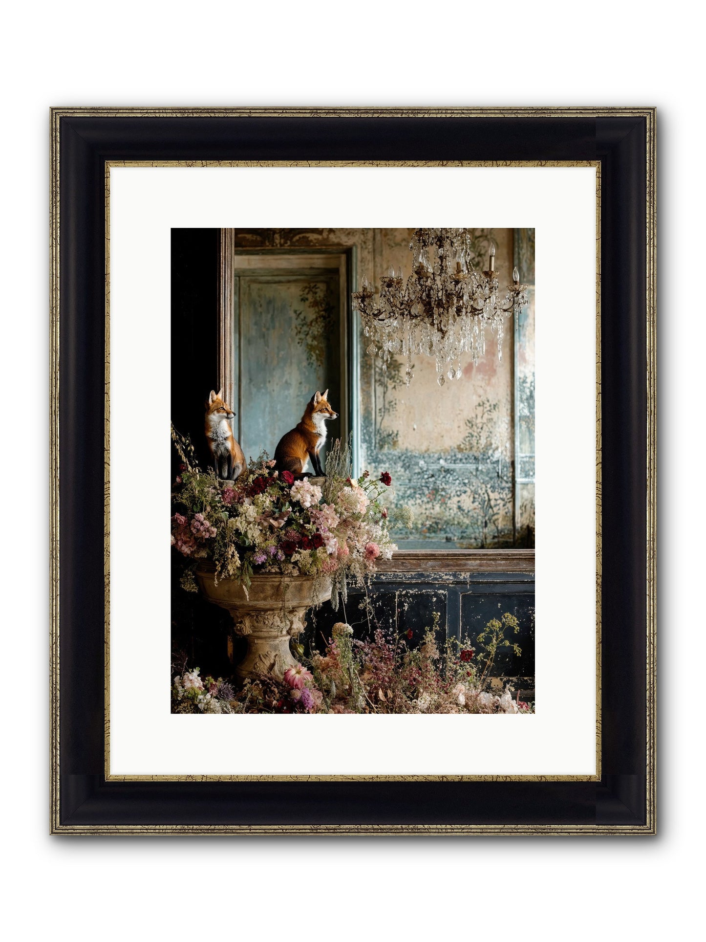 Baroque Wildlife Framed Print - Black & Gold 12x16