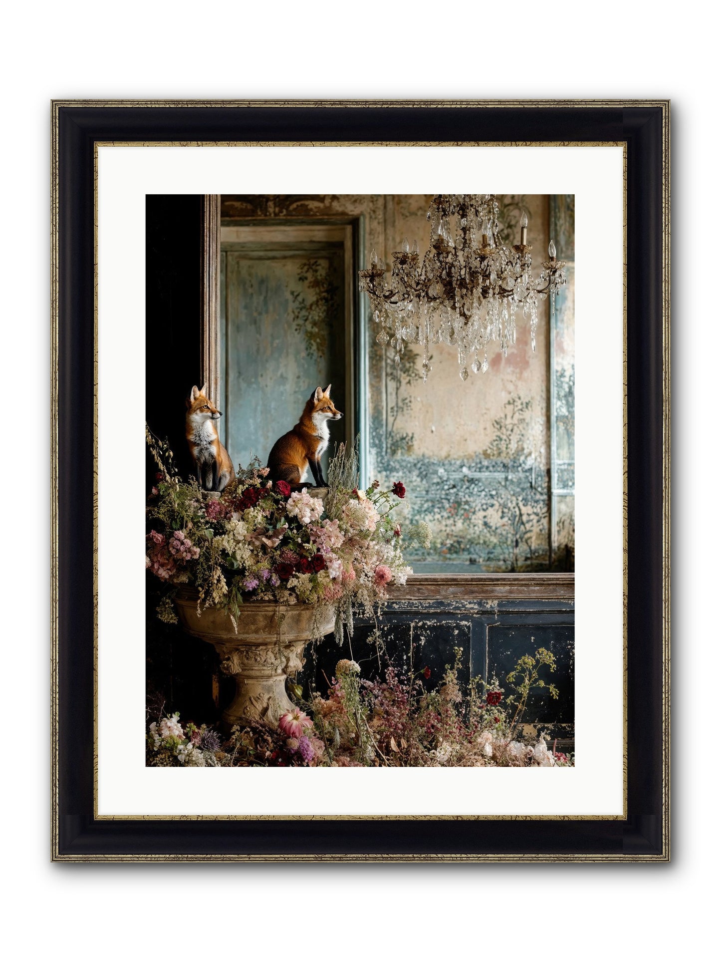 Baroque Wildlife Framed Print - Black & Gold 18x24