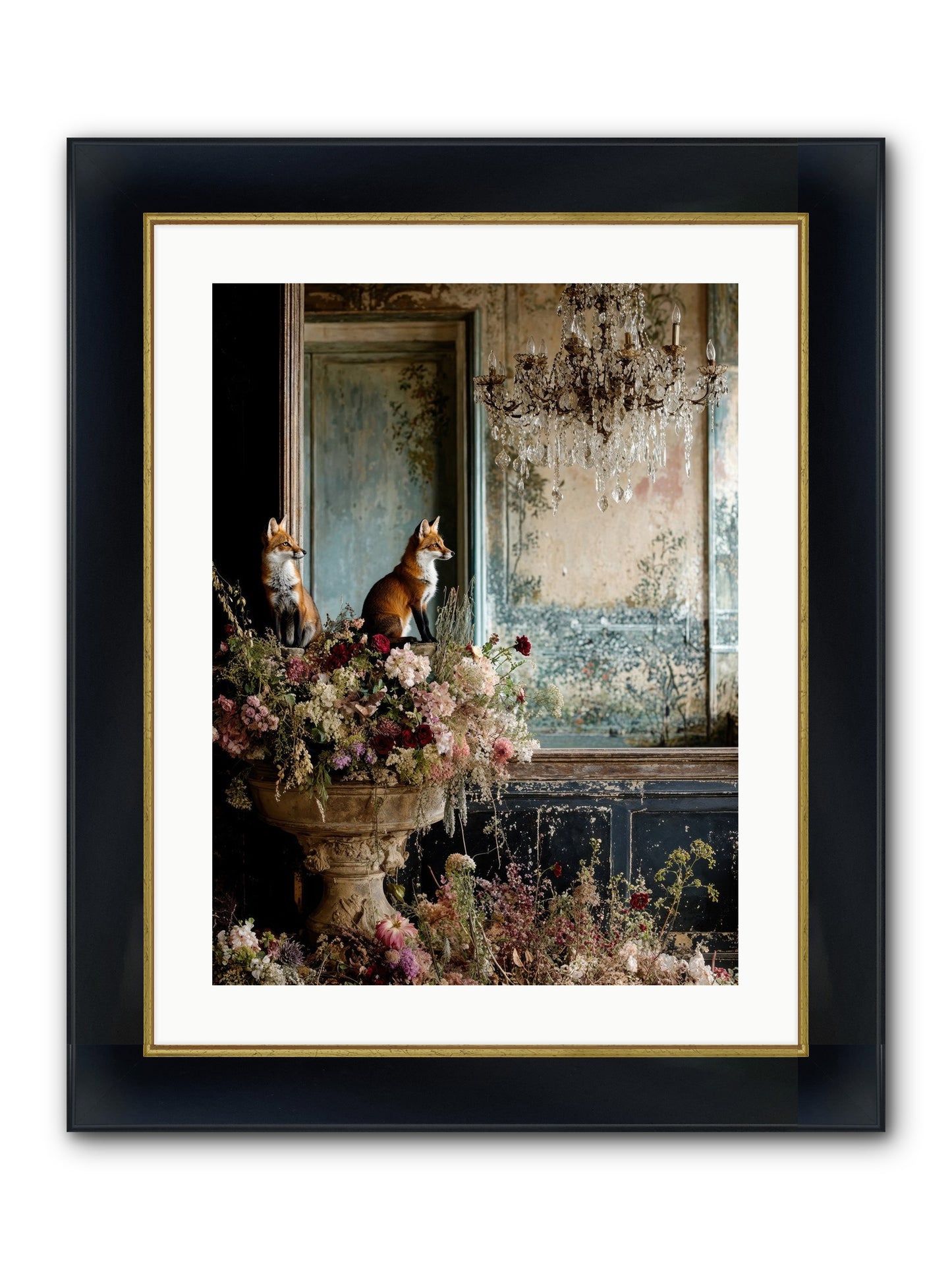 Baroque Wildlife Framed Print - Wide Black w/Gold 18x24